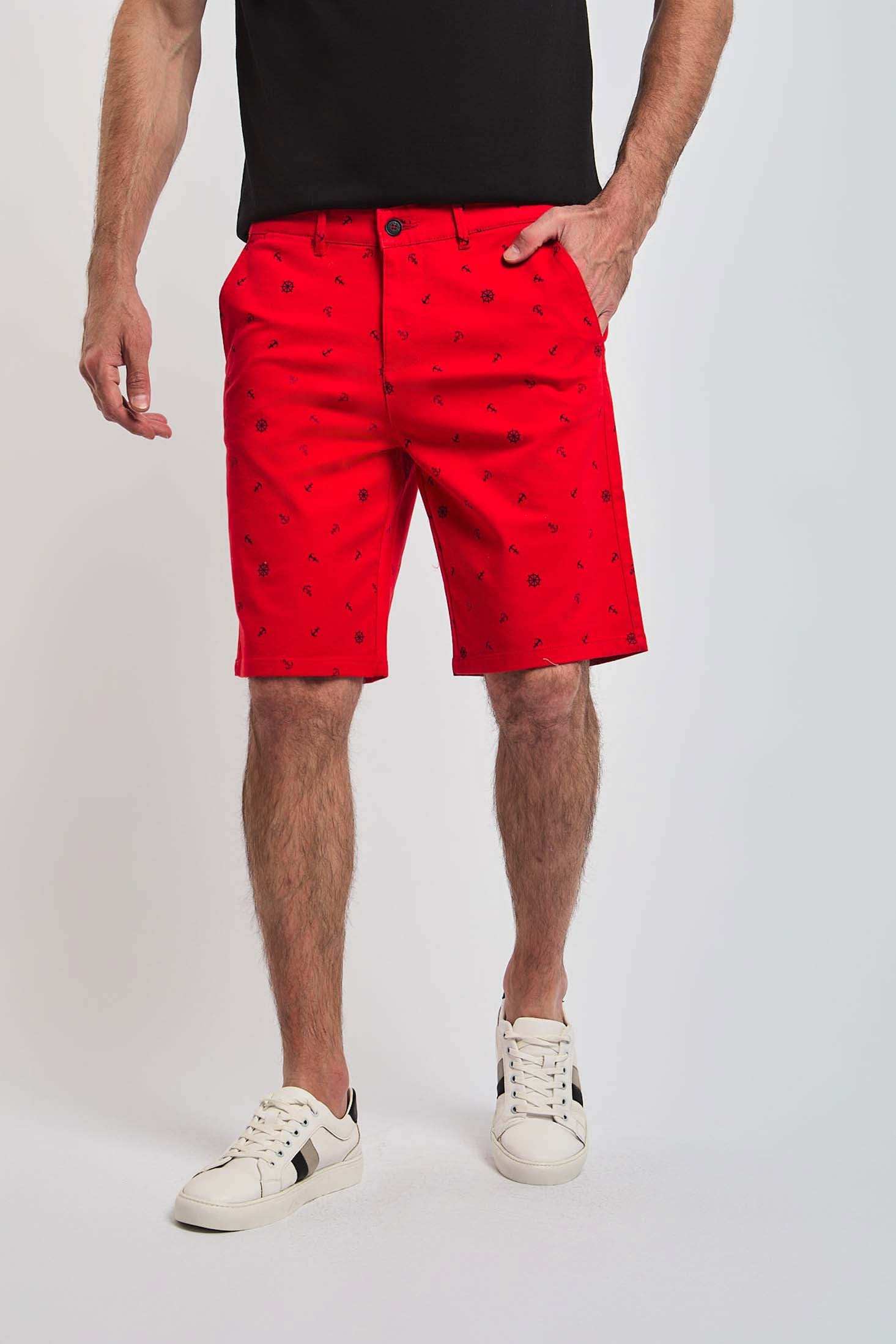 Men's casual red printed shorts by Dalydress, styled with white sneakers