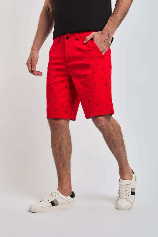 Dalydress men's red printed shorts with side pockets, paired with white sneakers