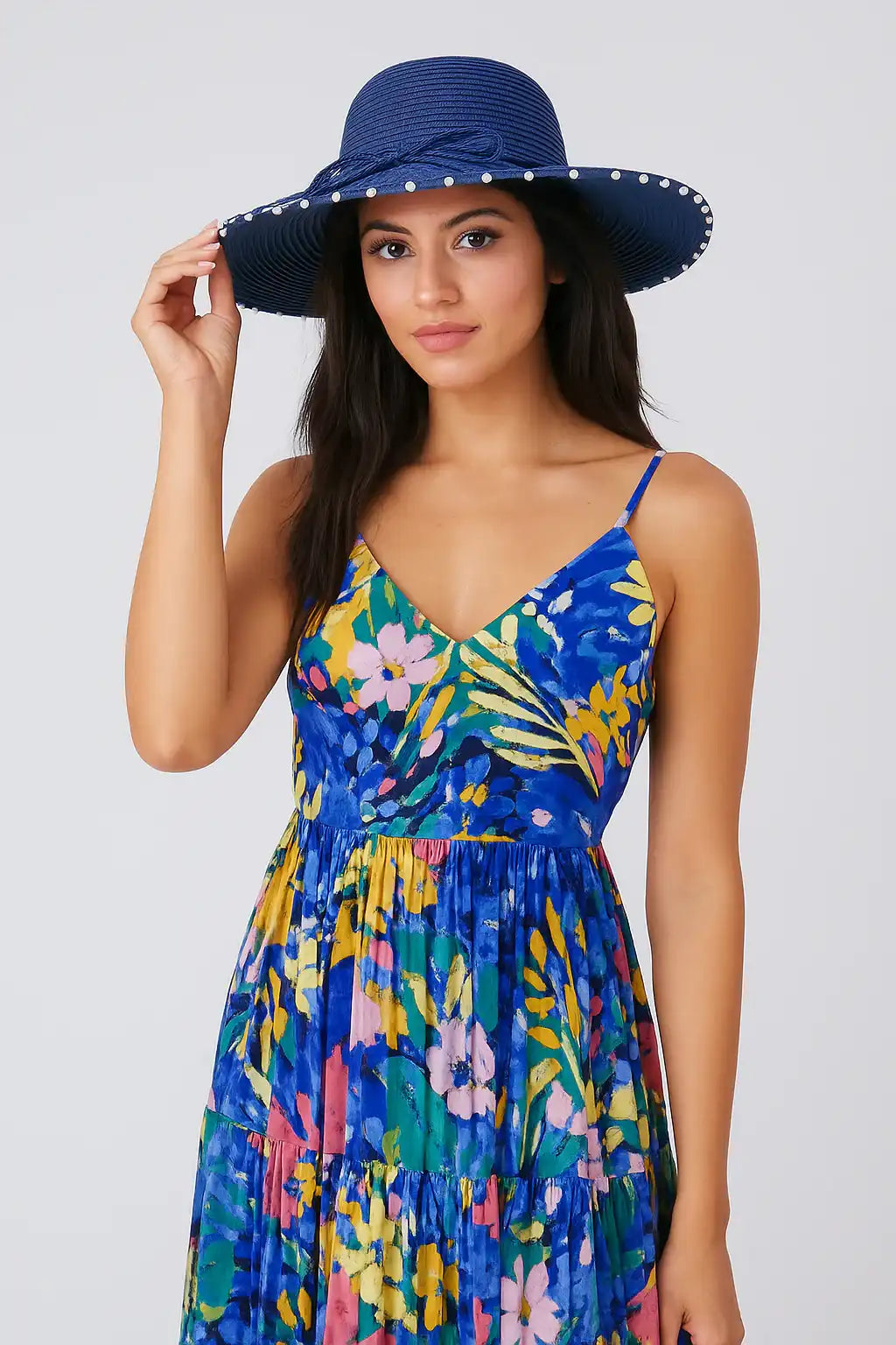 Pearl Decorated Wide Brim Hat