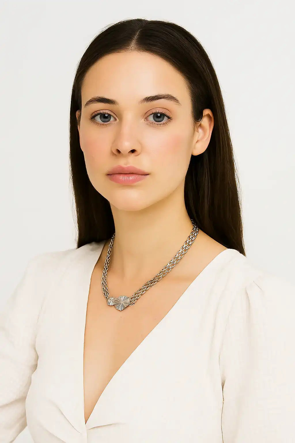 Double Chain Floral Pendant Necklace Design