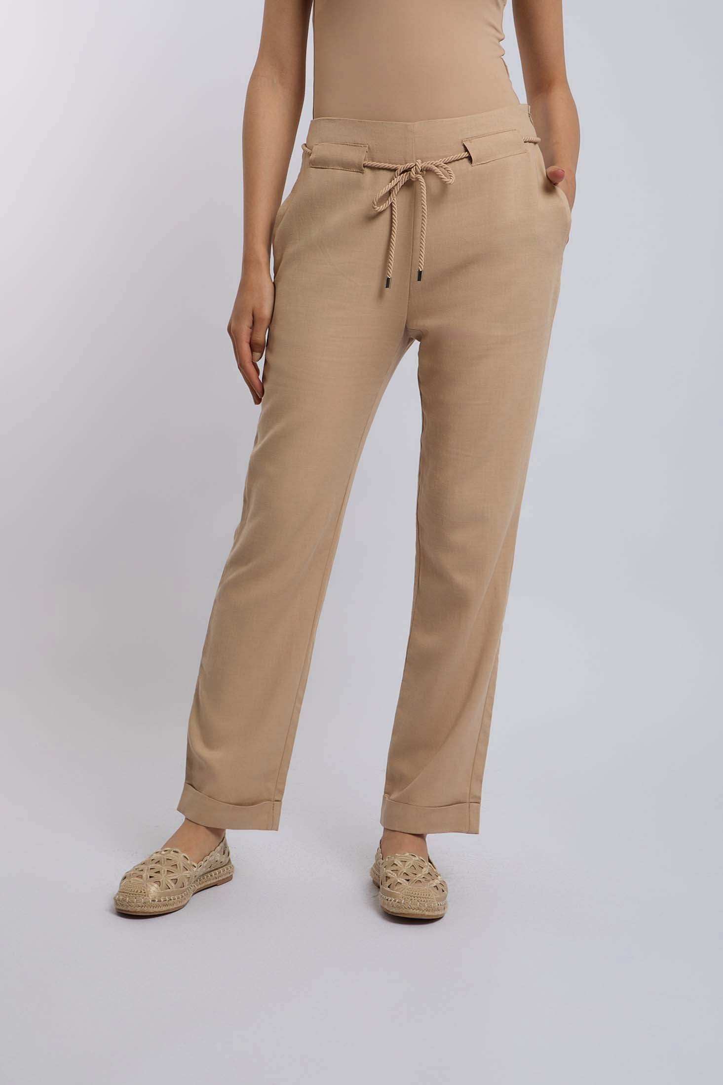 Dalydress women’s beige drawstring pants and woven flats, casual Egyptian fashion