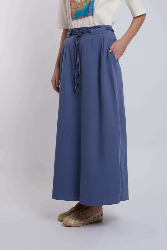 Dalydress women's high-waist blue maxi skirt with rope belt and side pockets