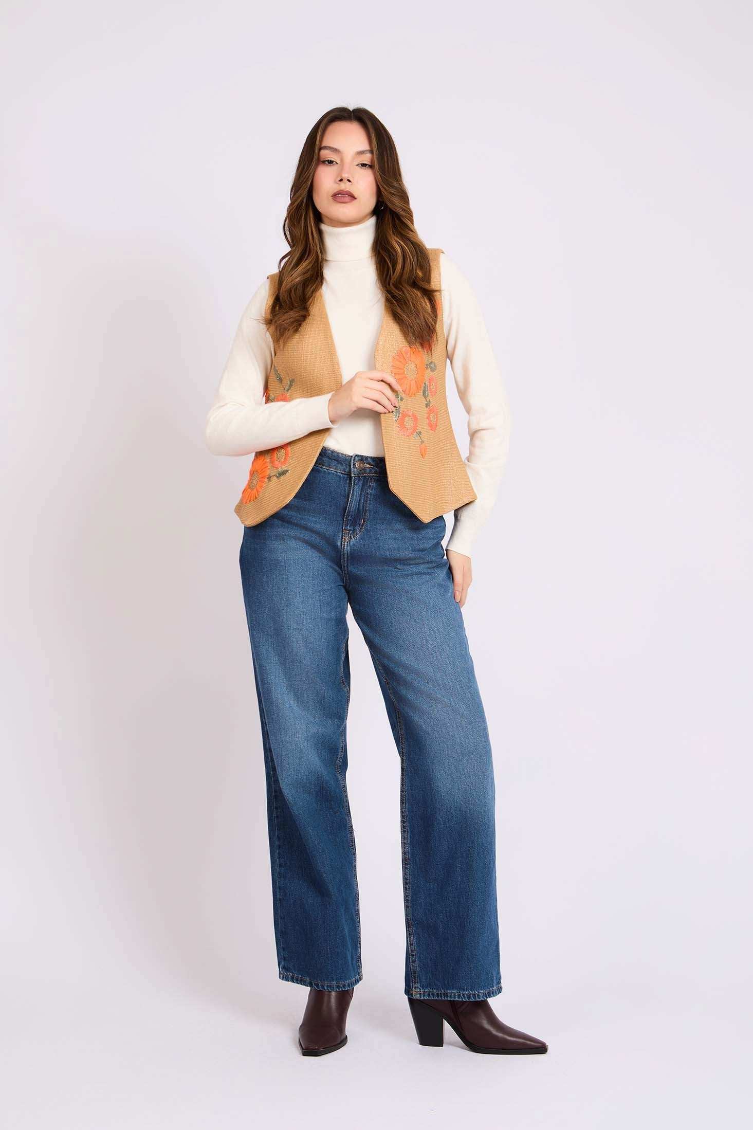 Women Regular Fit Vest Brown