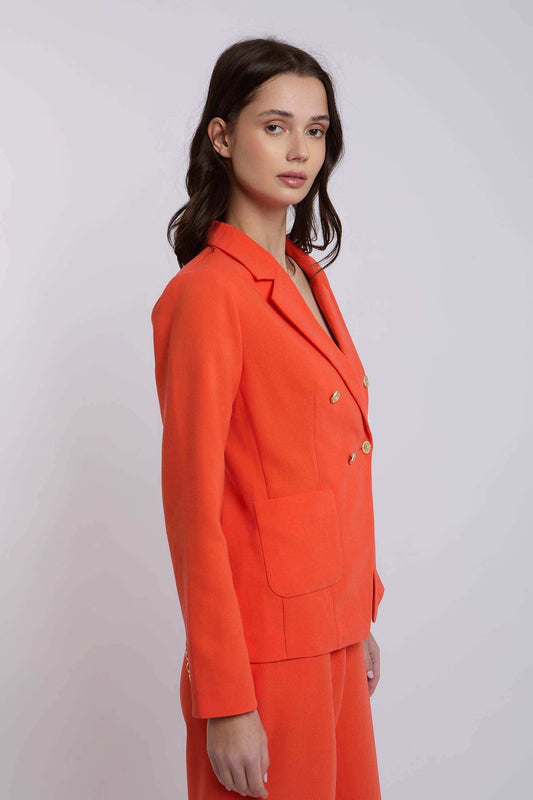 Women Regular Fit Blazer - Mandarin Red