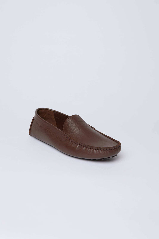Men's brown leather loafer by Dalydress on a plain white background