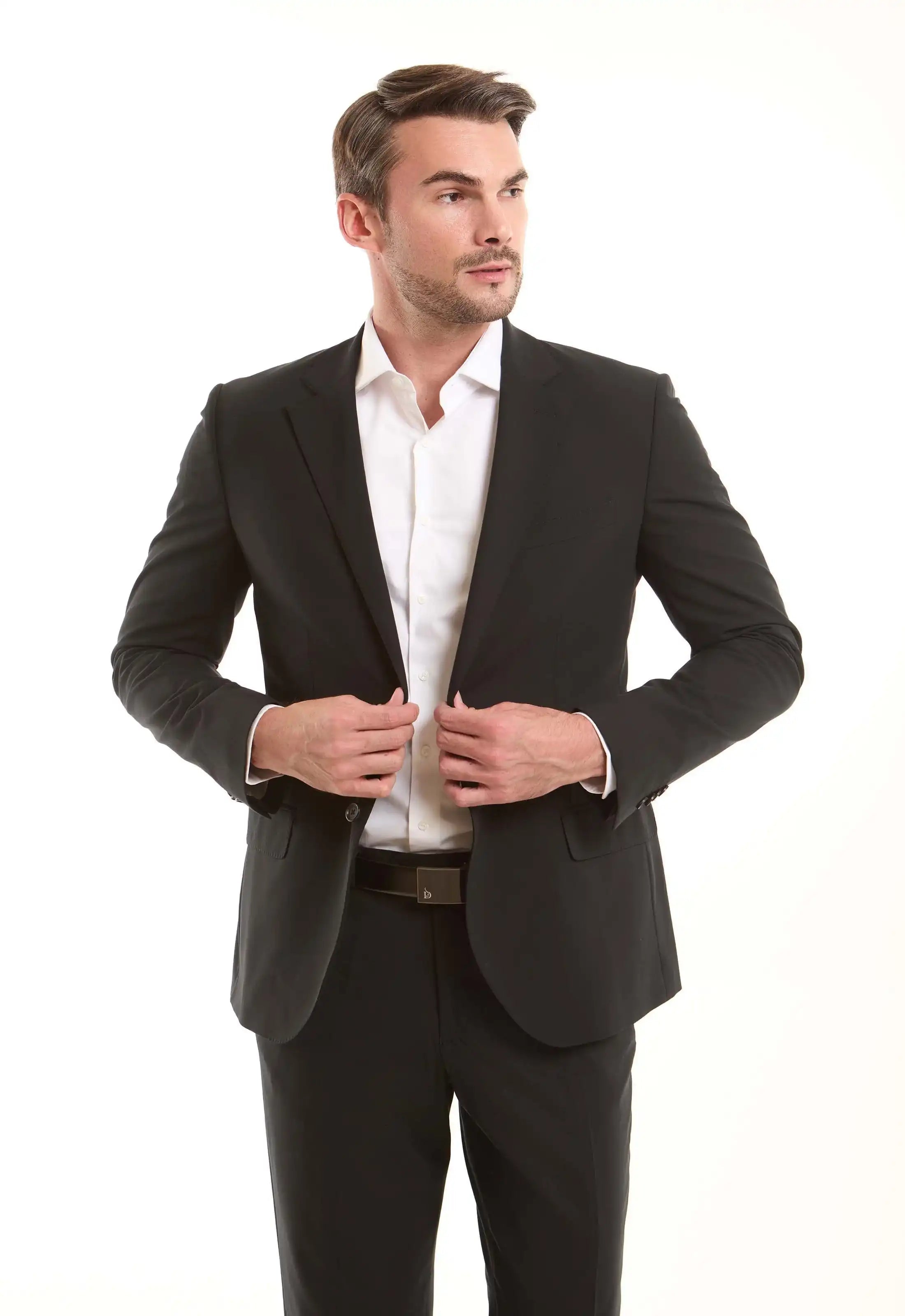 Black Tailored Wool-Blend Suit Jacket