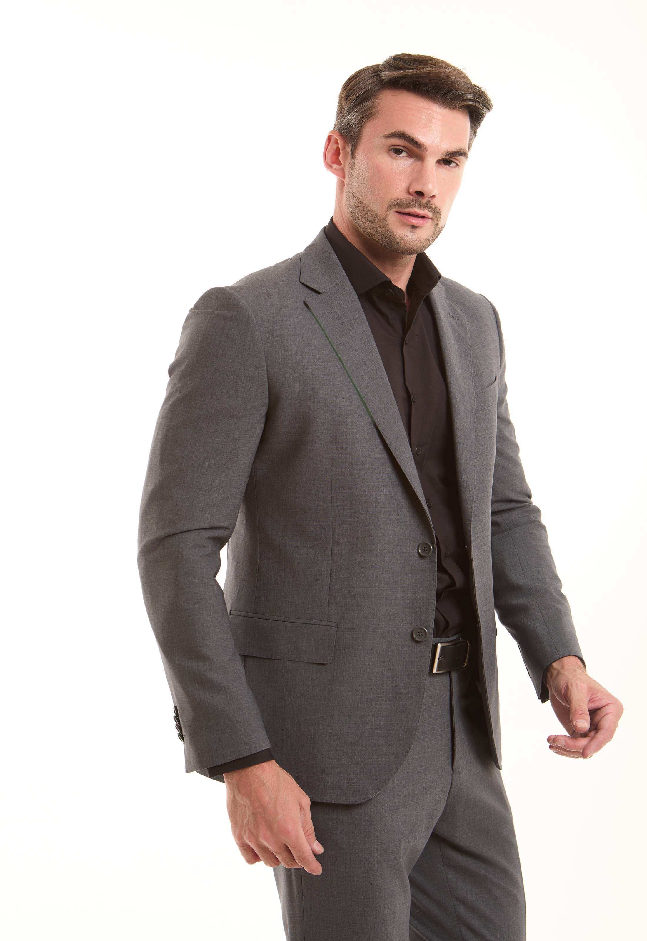 Grey Wool-Blend Tailored Suit Jacket