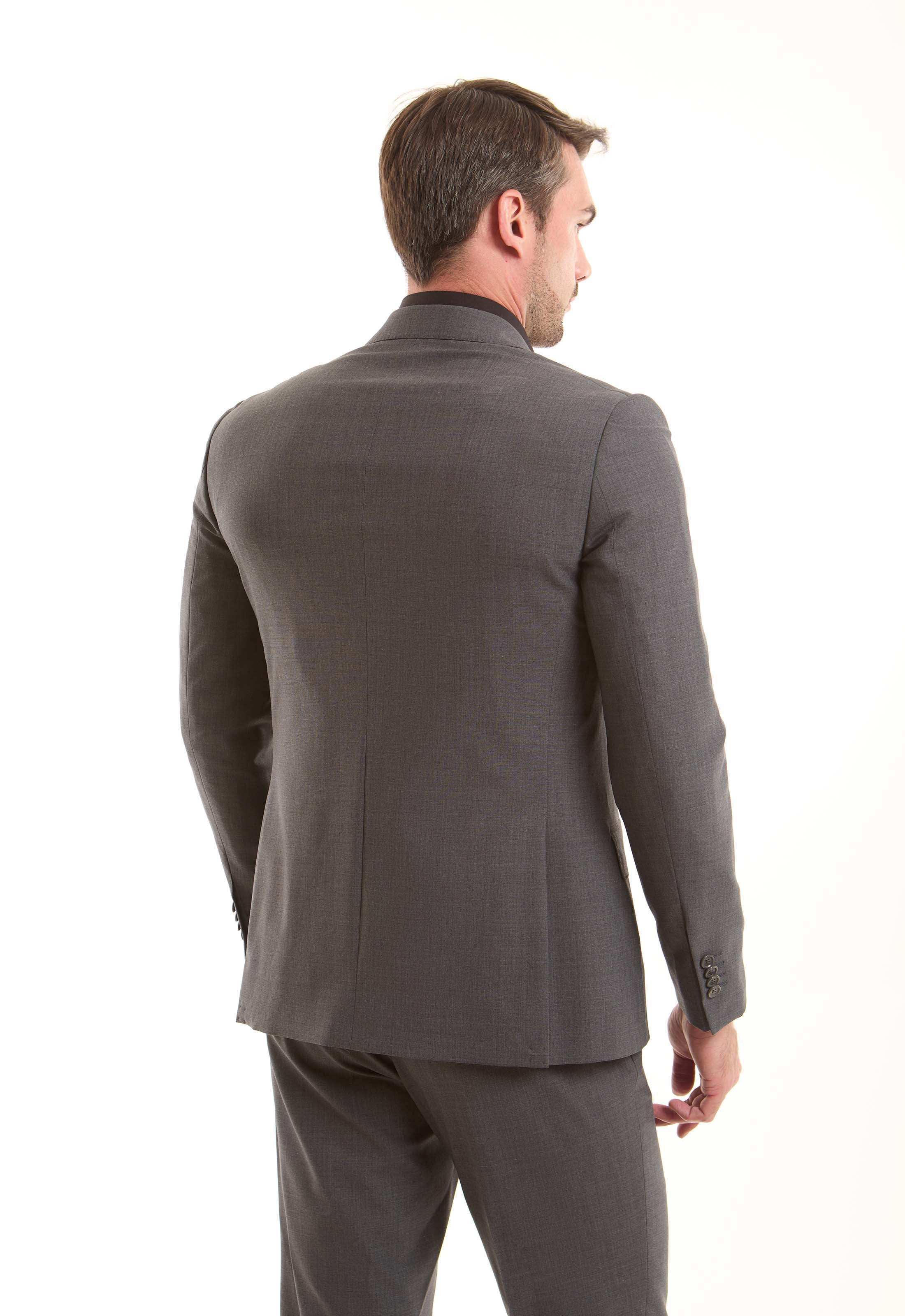 Grey Wool-Blend Tailored Suit Jacket