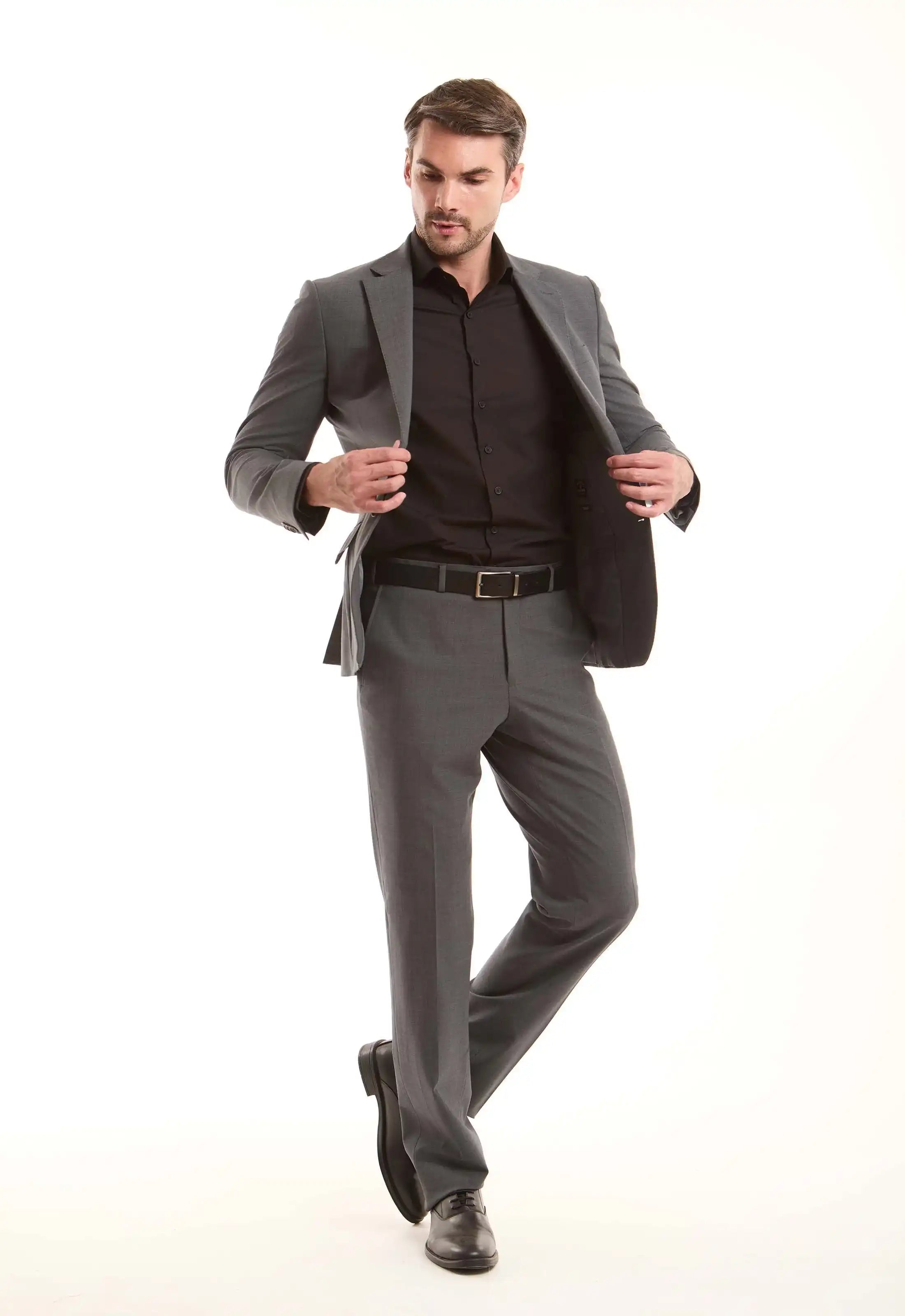 Grey Wool-Blend Tailored Suit Jacket