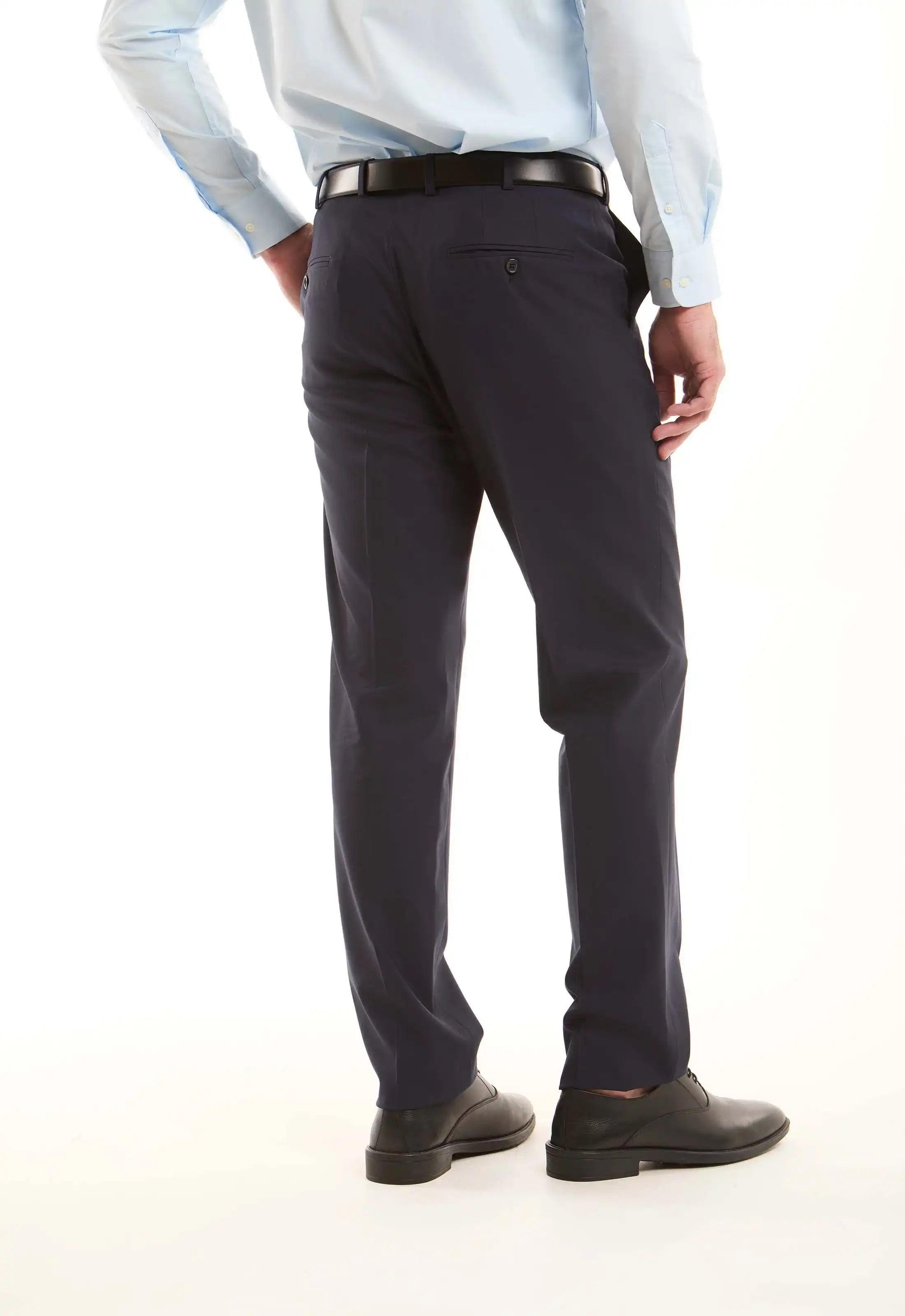 Navy Wool-Blend Straight Pants