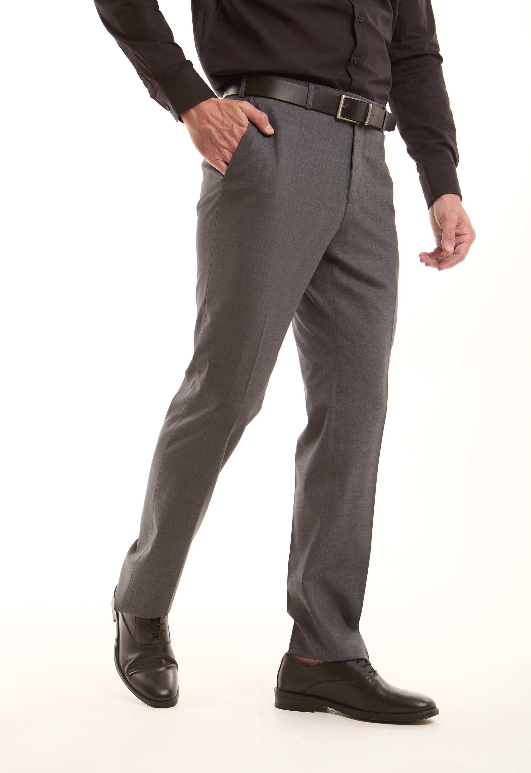 Refined Grey Wool-Blend Straight Pants