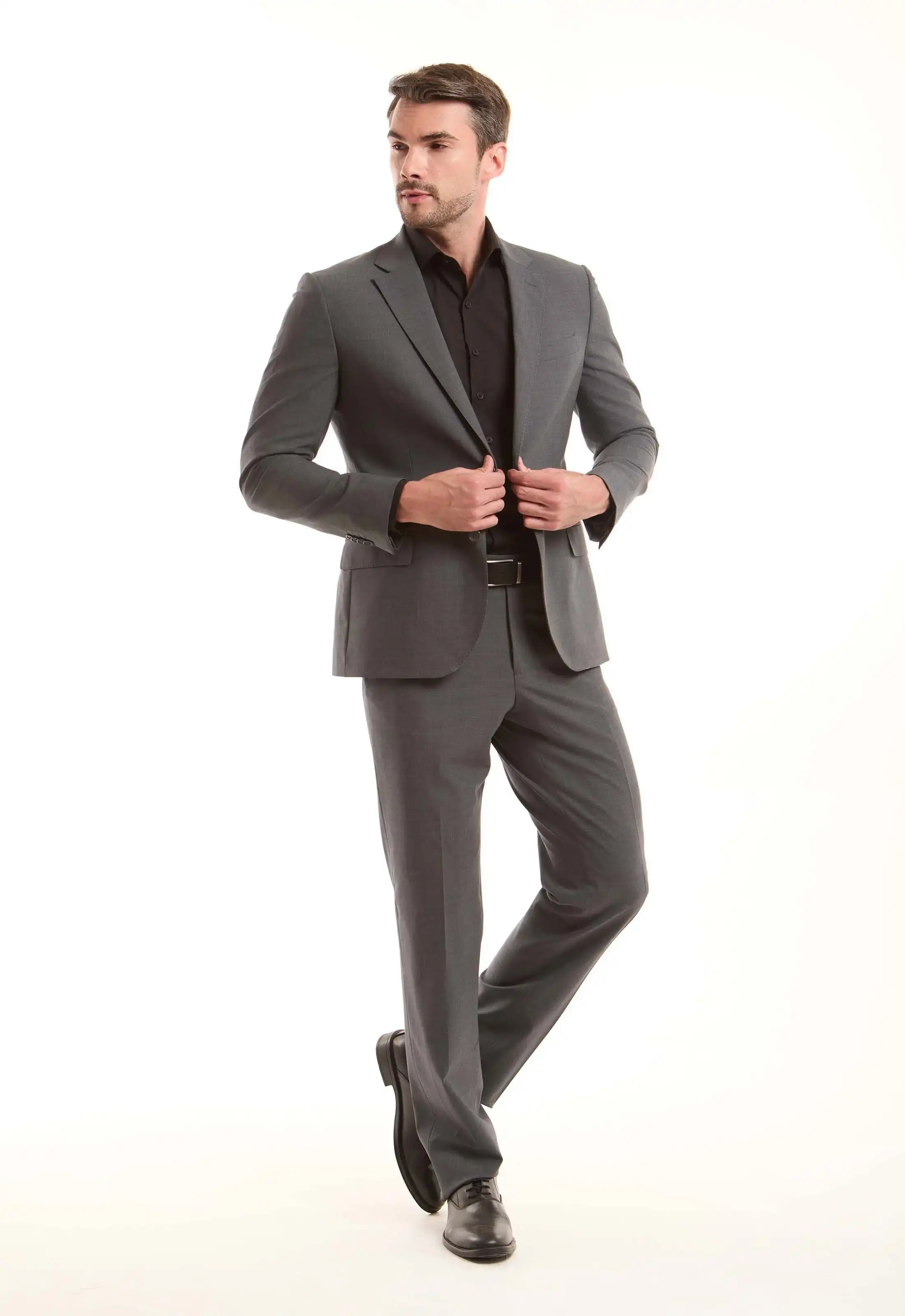 Refined Grey Wool-Blend Straight Pants