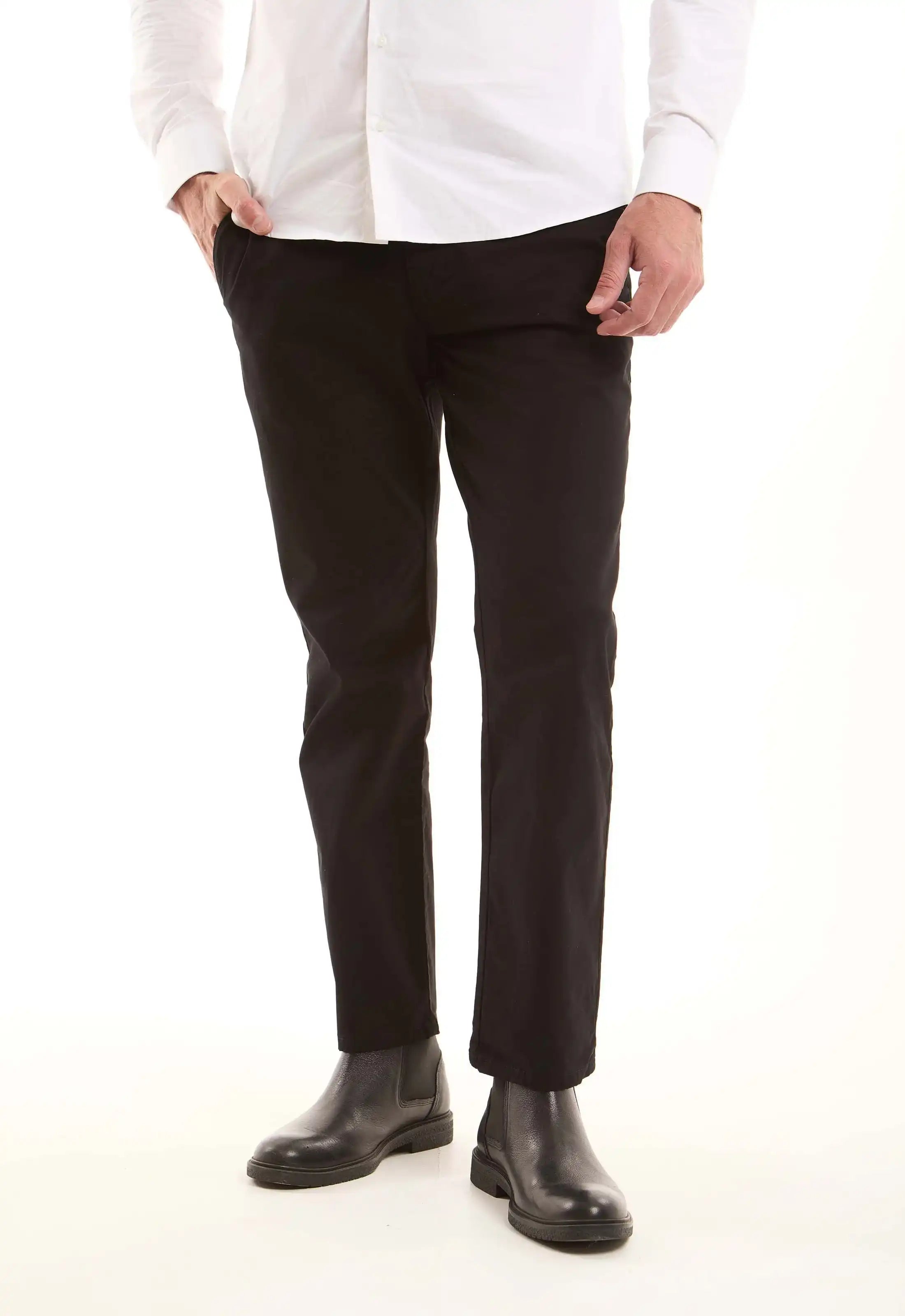 Black Cotton Straight-Leg Pants