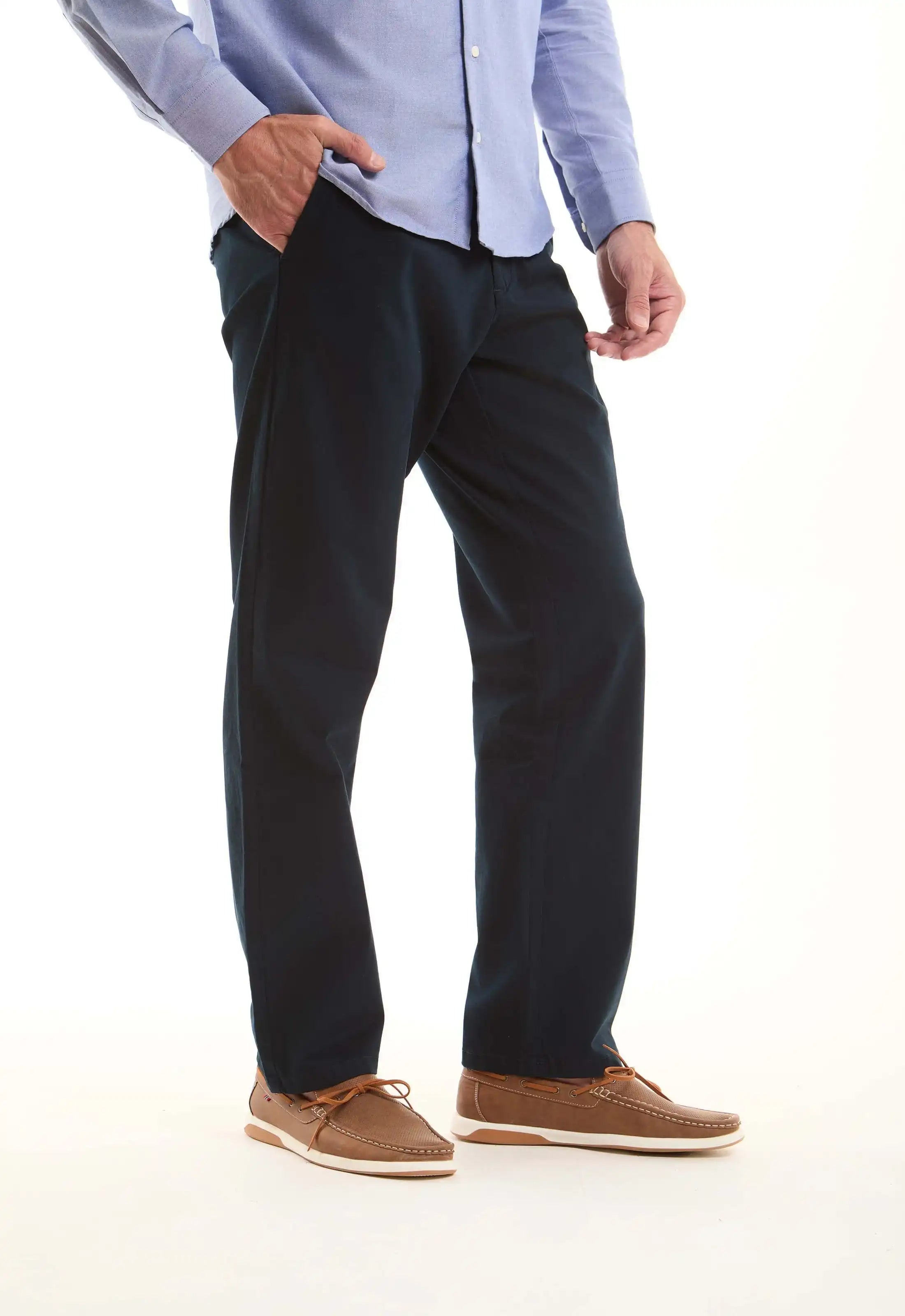 Navy Cotton Straight-Leg Pants
