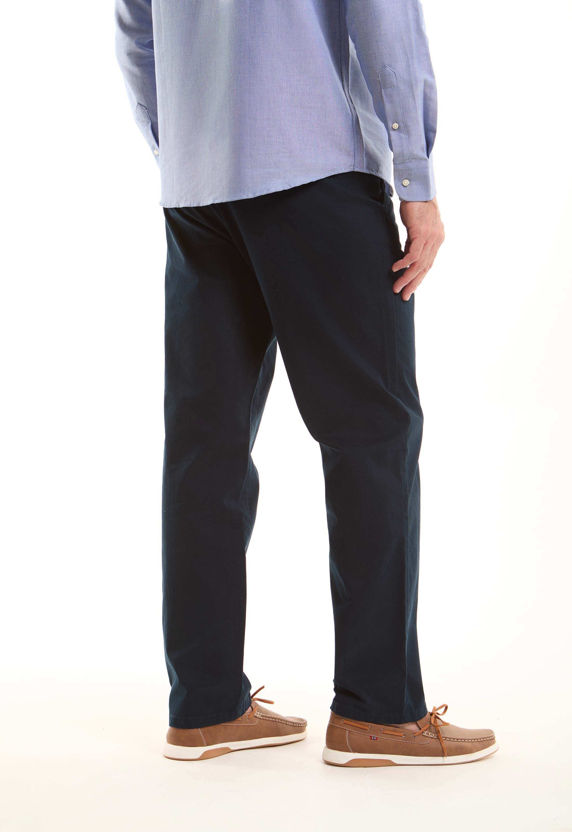 Navy Cotton Straight-Leg Pants