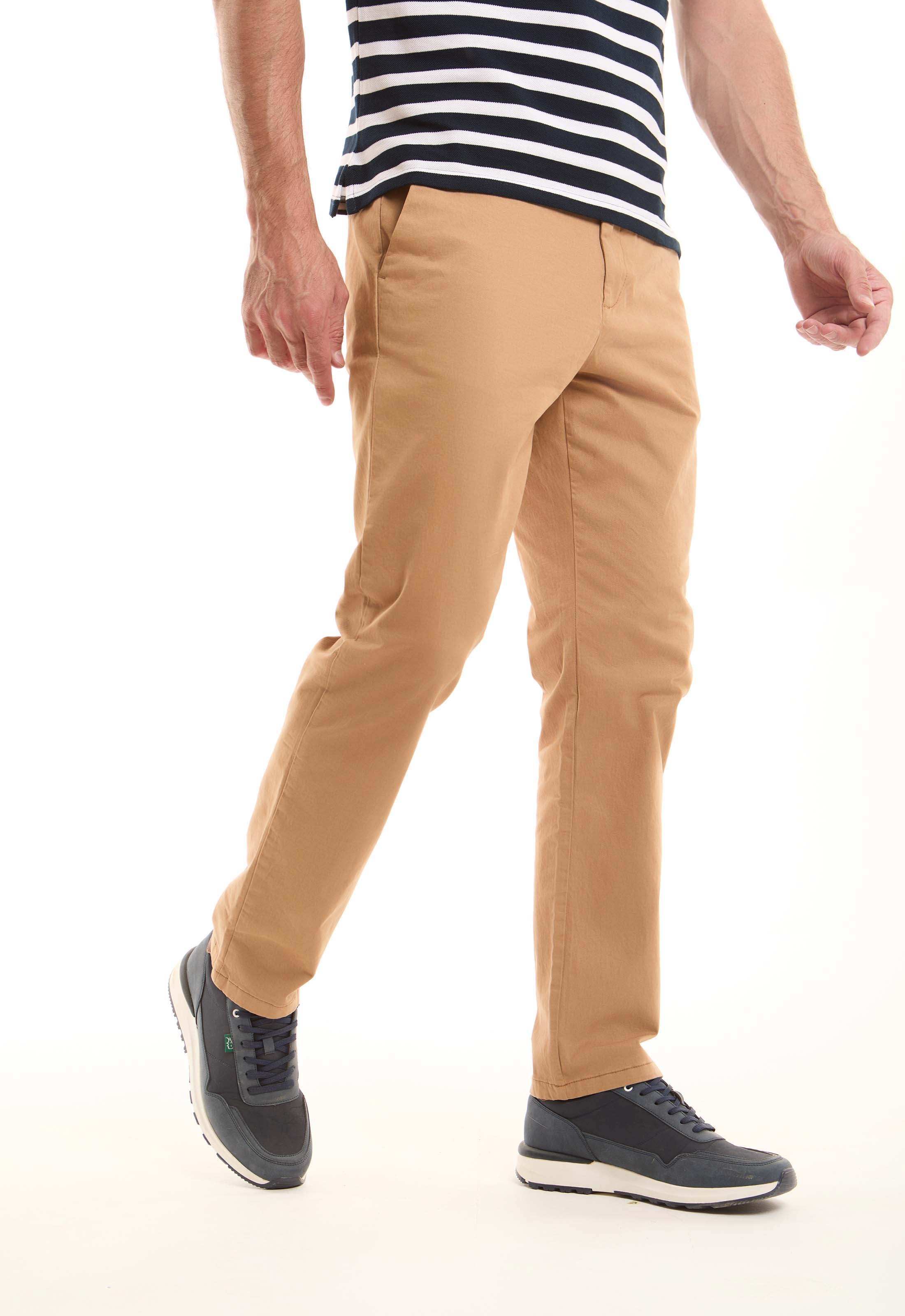 Beige Cotton Straight-Leg Pants