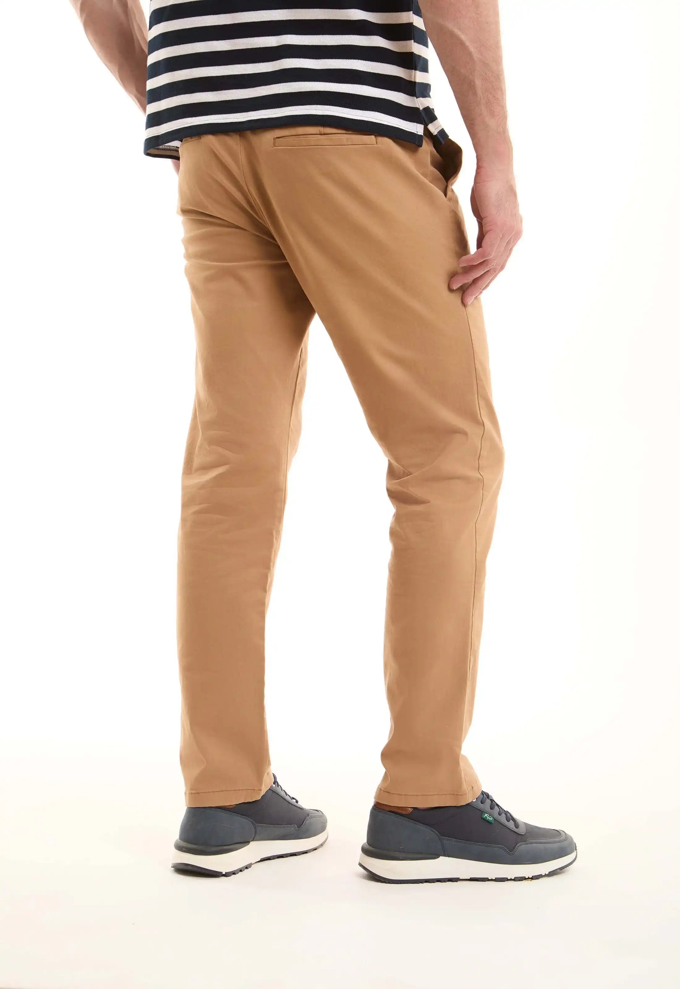 Beige Cotton Straight-Leg Pants