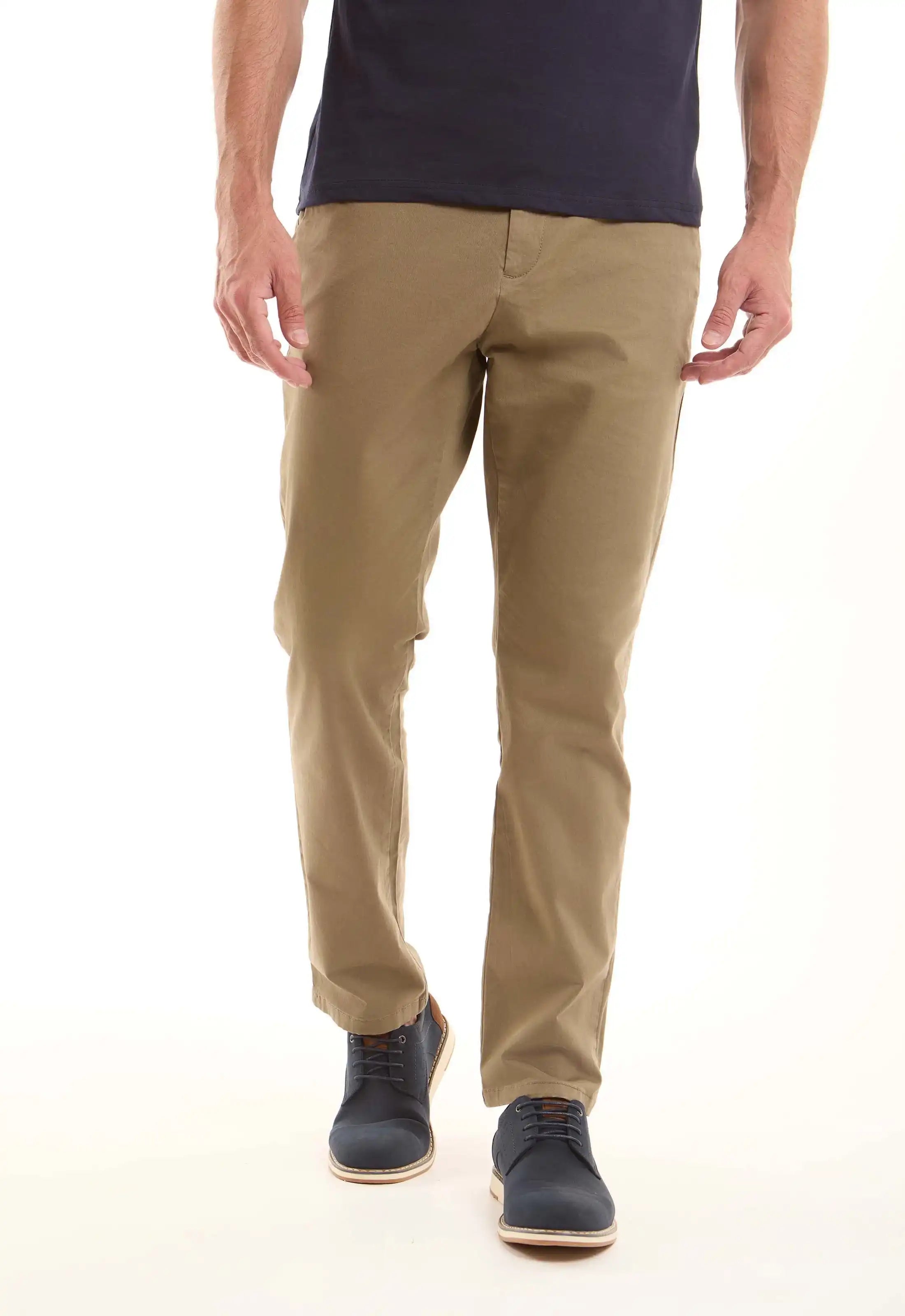 Khaki Cotton Straight-Leg Pants