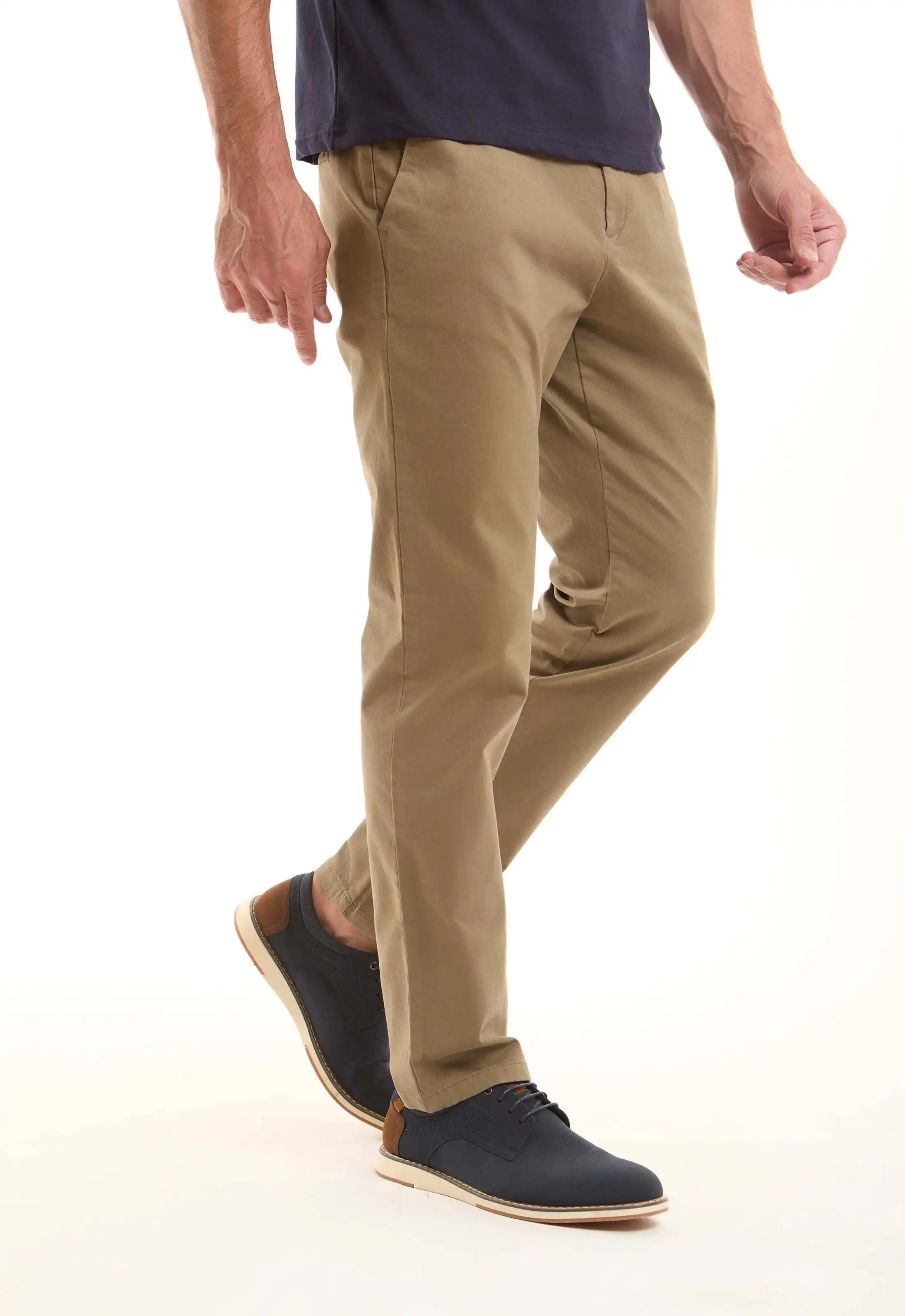 Khaki Cotton Straight-Leg Pants