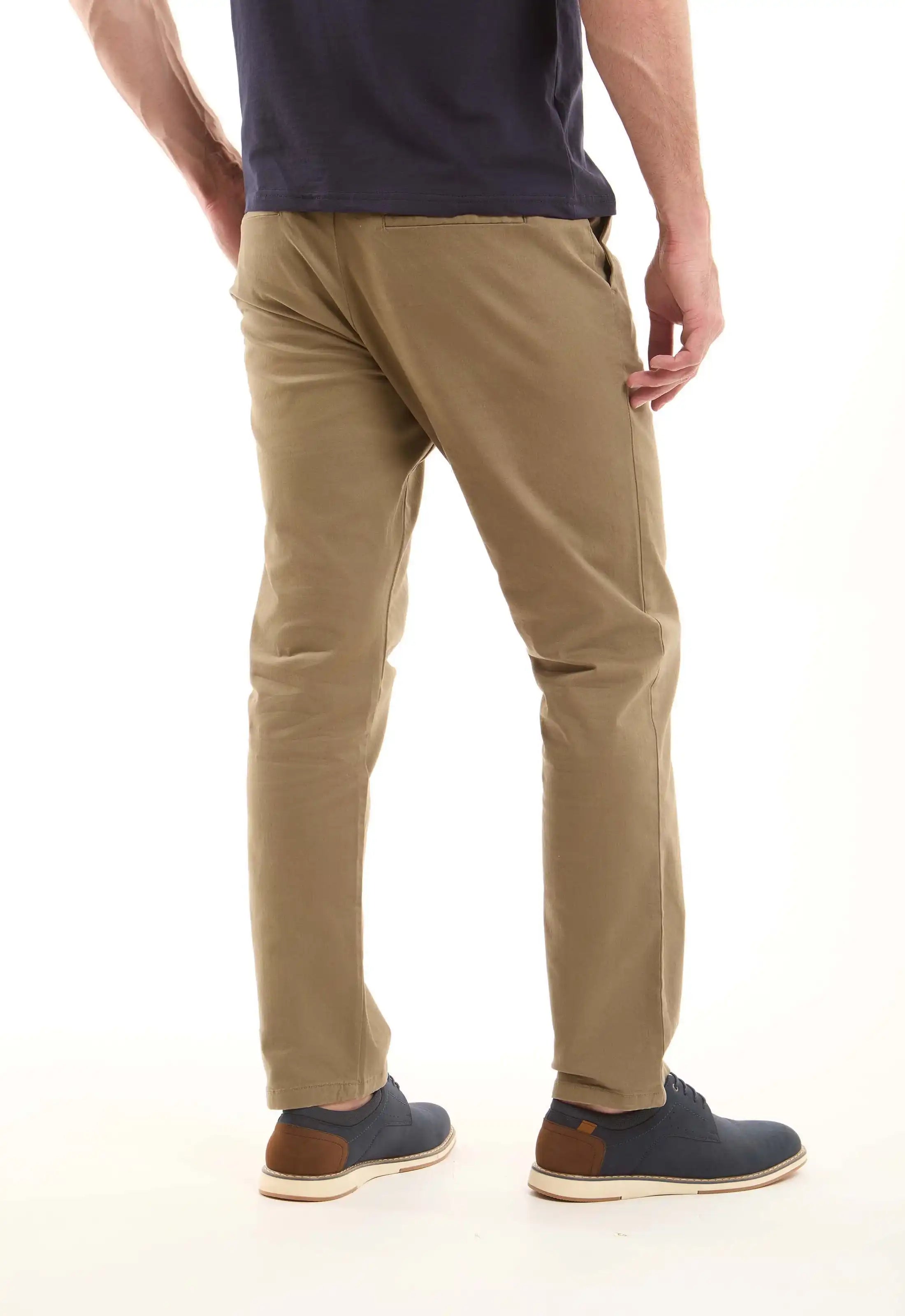 Khaki Cotton Straight-Leg Pants