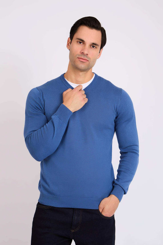 Men Regular Fit Pullover Blue