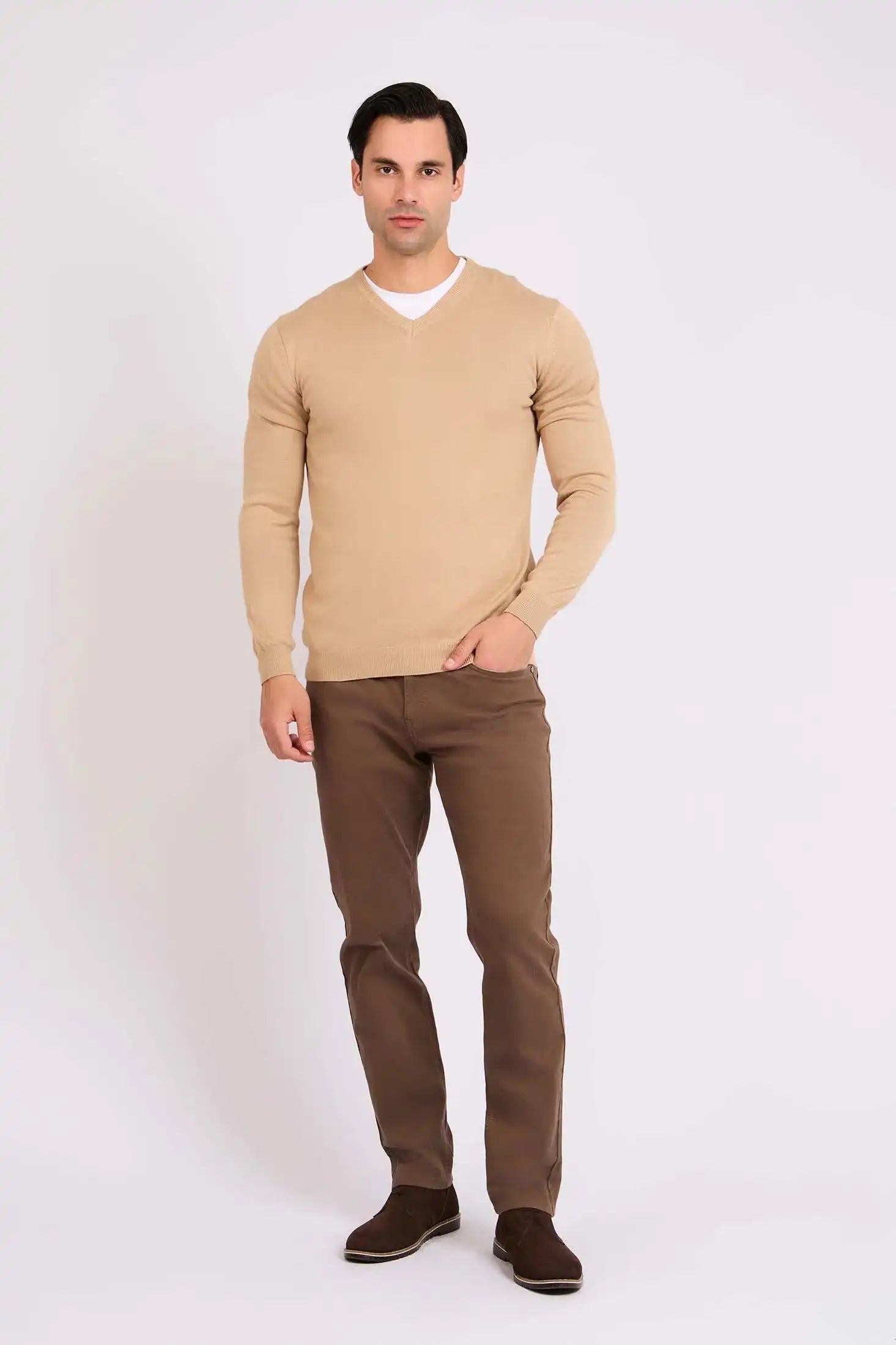 Men Regular Fit Pullover Brown