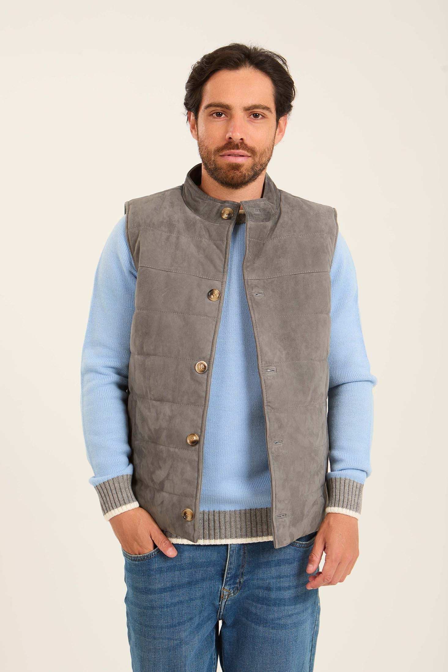 Men Suede Genuine Leather Vest Grey