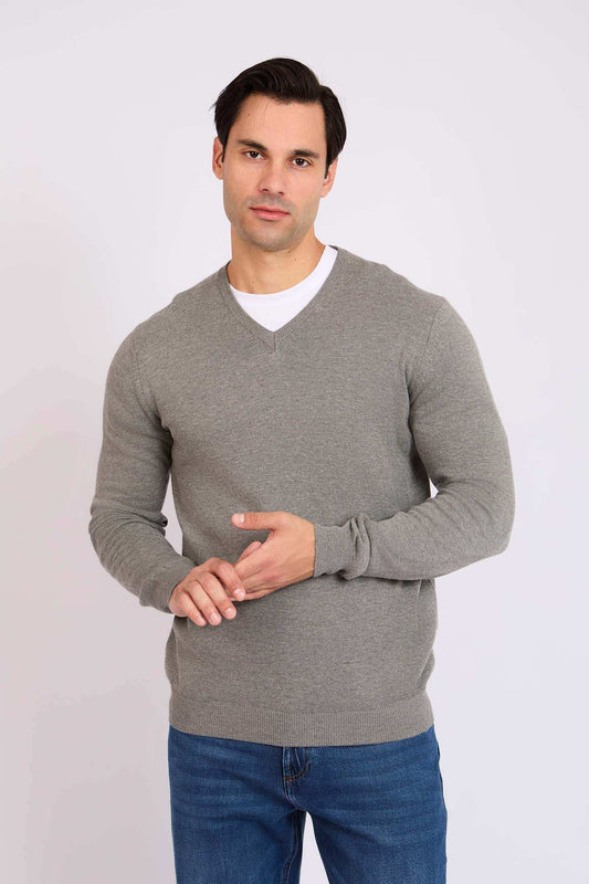 Men Regular Fit Pullover Grey