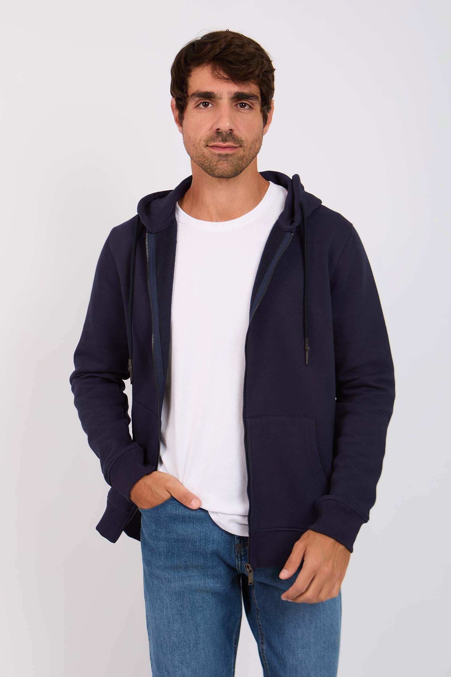 Men Regular Fit Sweat Jacket Navy