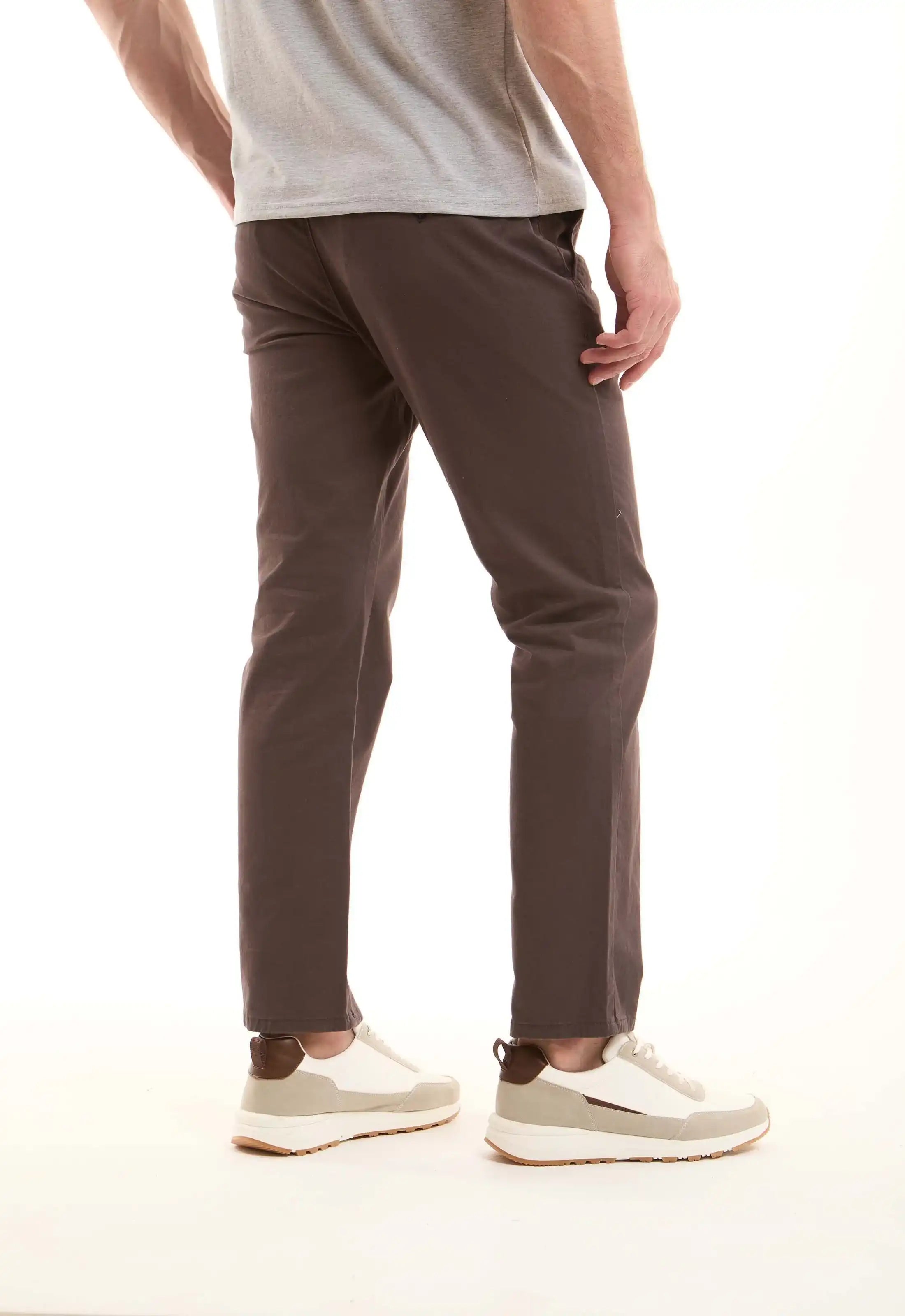 Brown Cotton Slim Pants