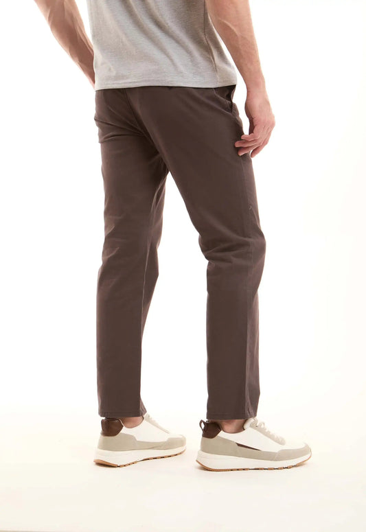 Brown Cotton Slim Pants