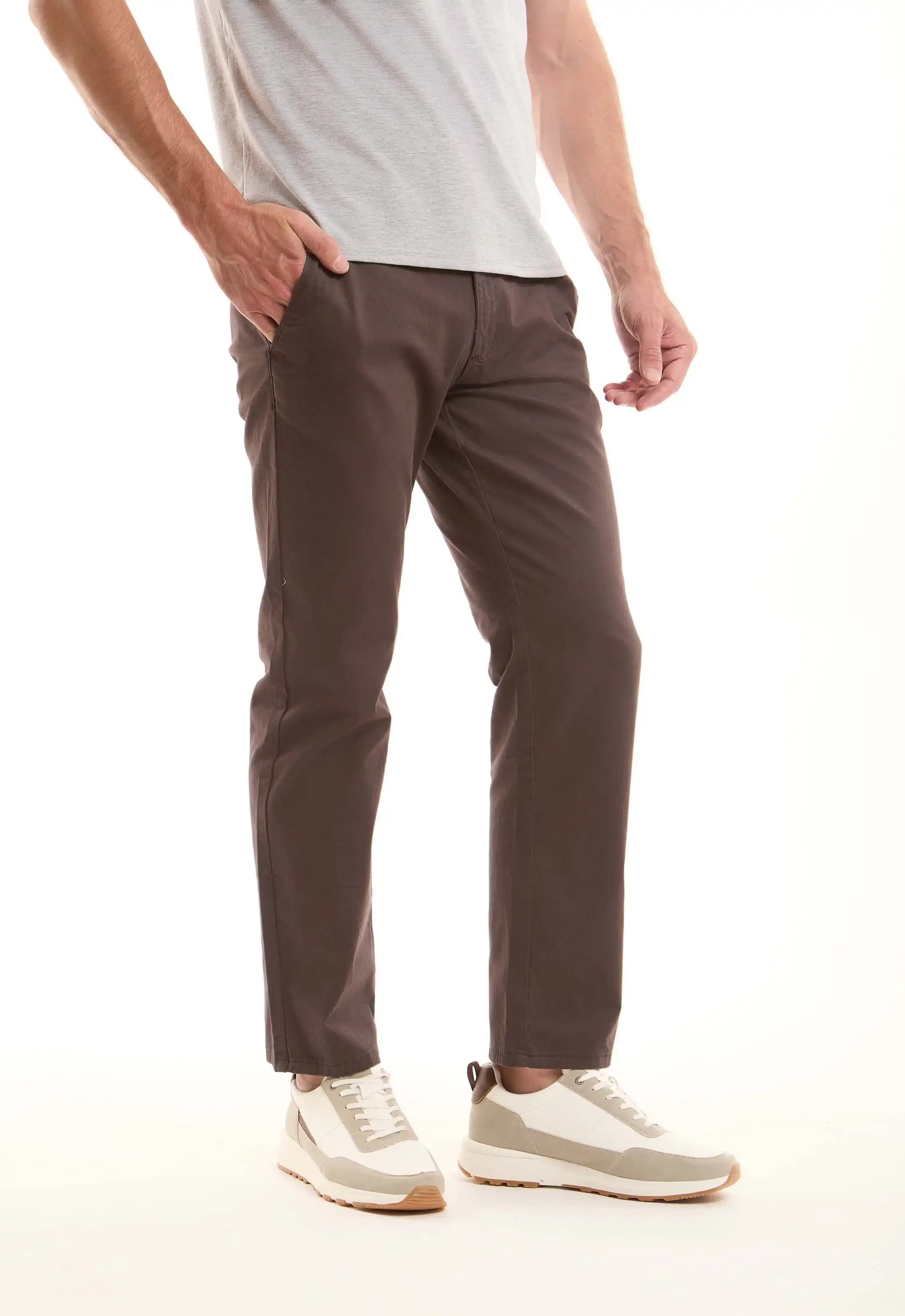 Brown Cotton Slim Pants