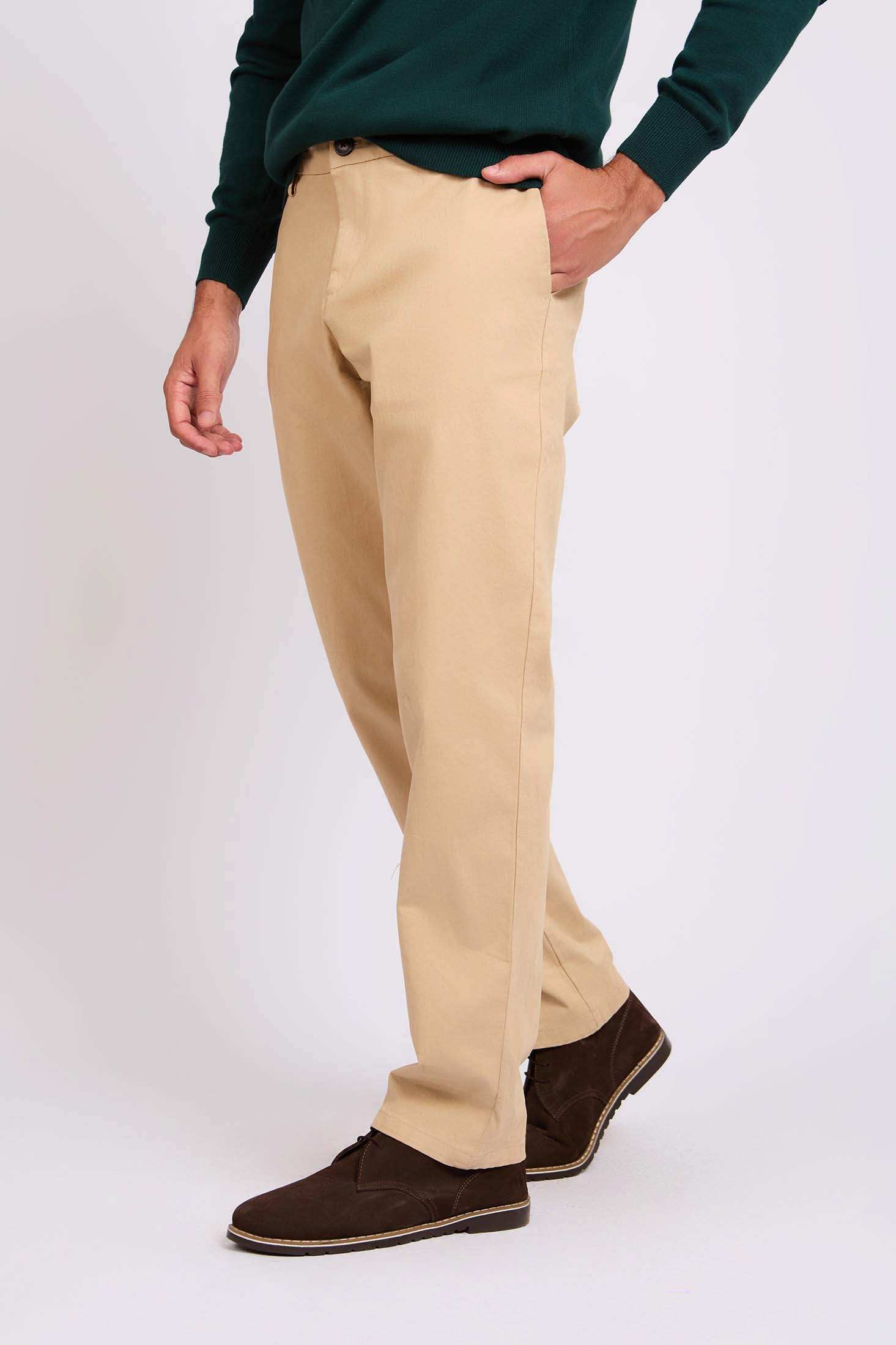 Beige Tapered Cotton Pants