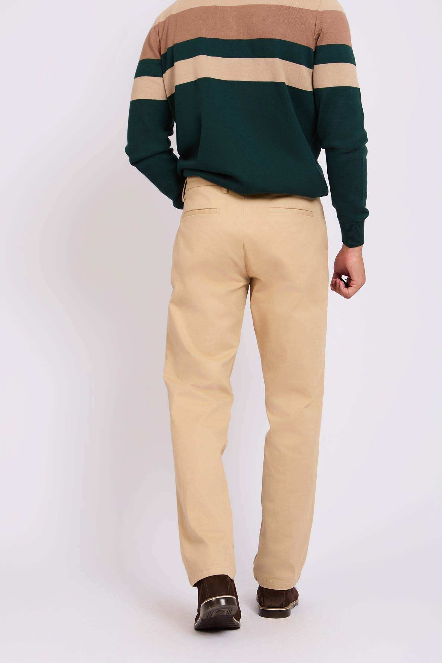 Beige Tapered Cotton Pants