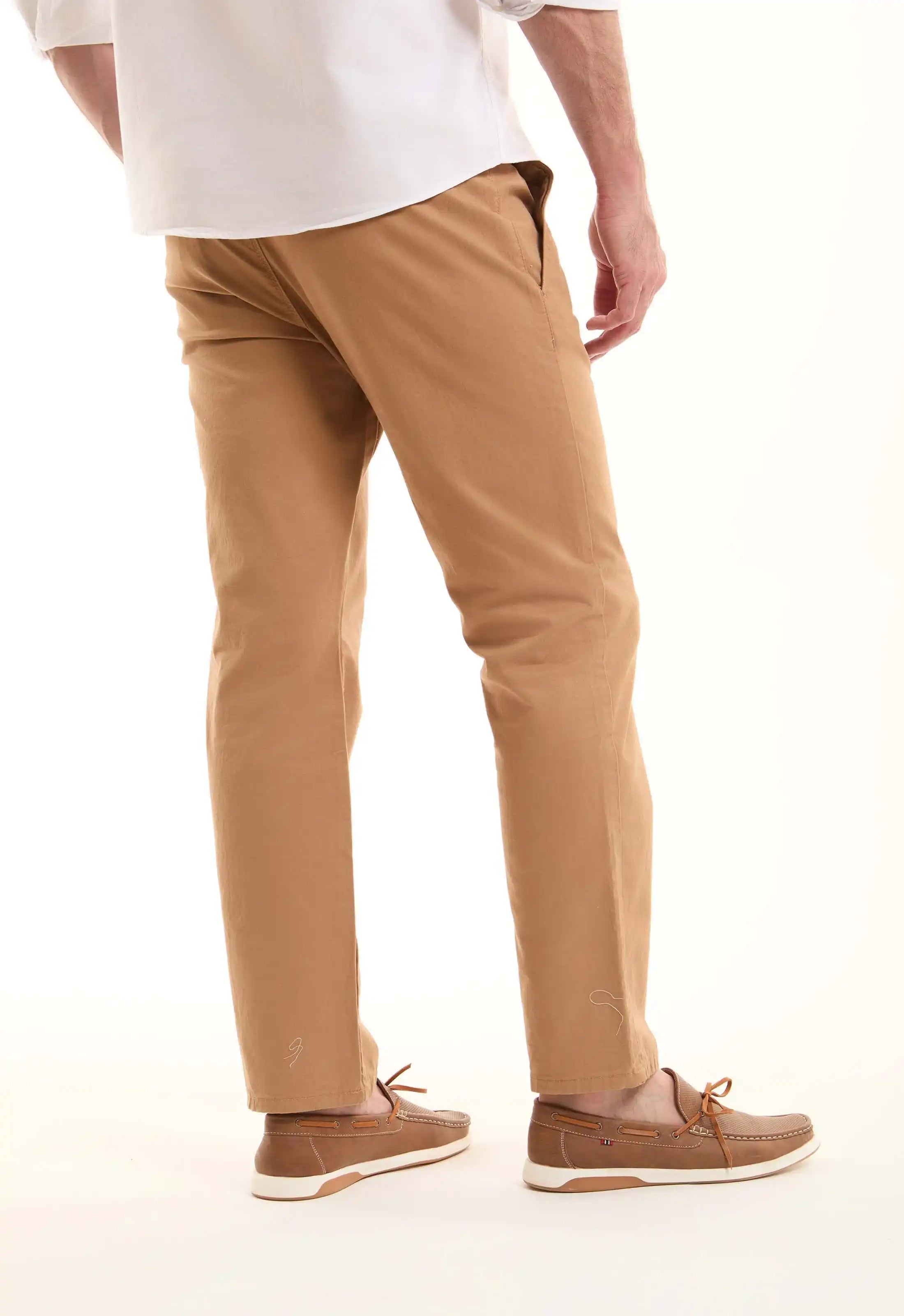 Camel Cotton Tapered Pants