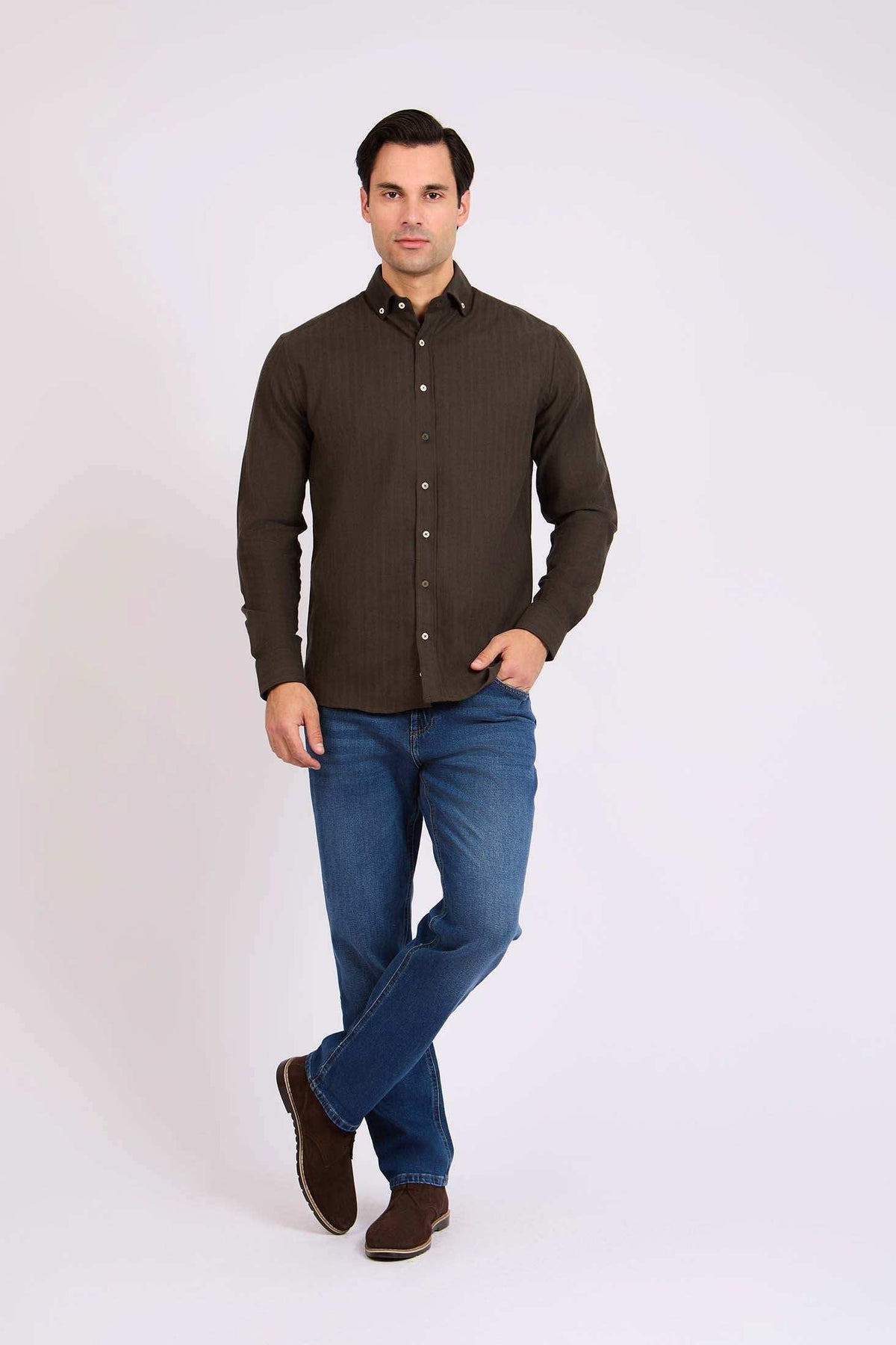 Men Regular Fit Shirt Brown