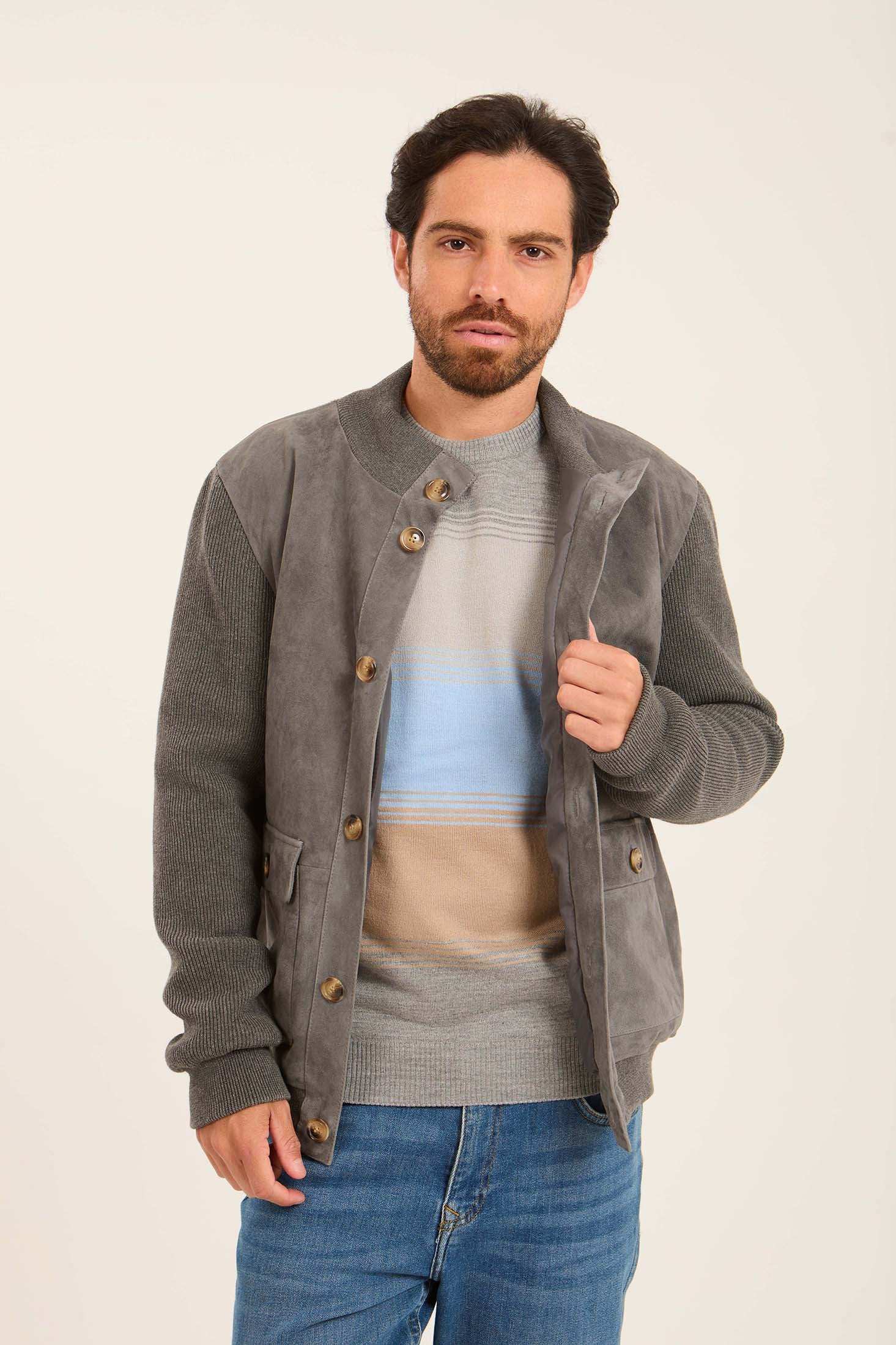 Men Suede Genuine Leather Jacket Grey