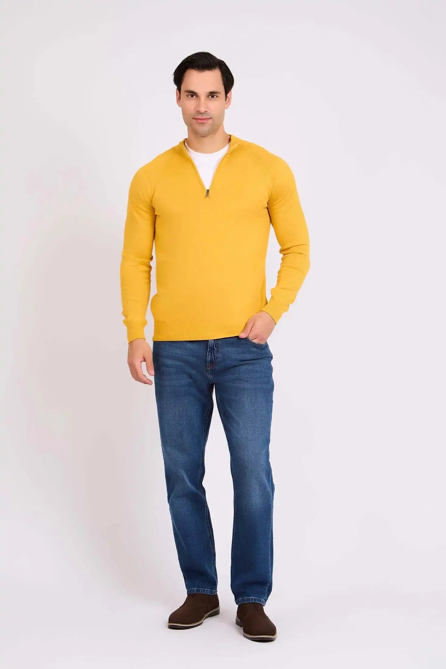 Men Regular Fit Pullover Yellow