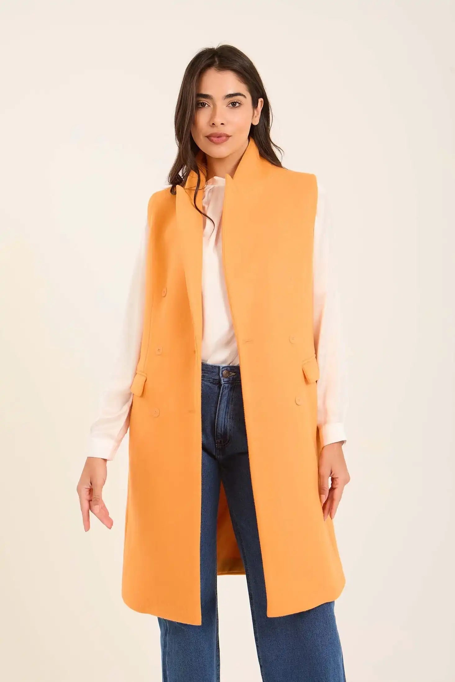 Women Long Double Breasted Vest Orange