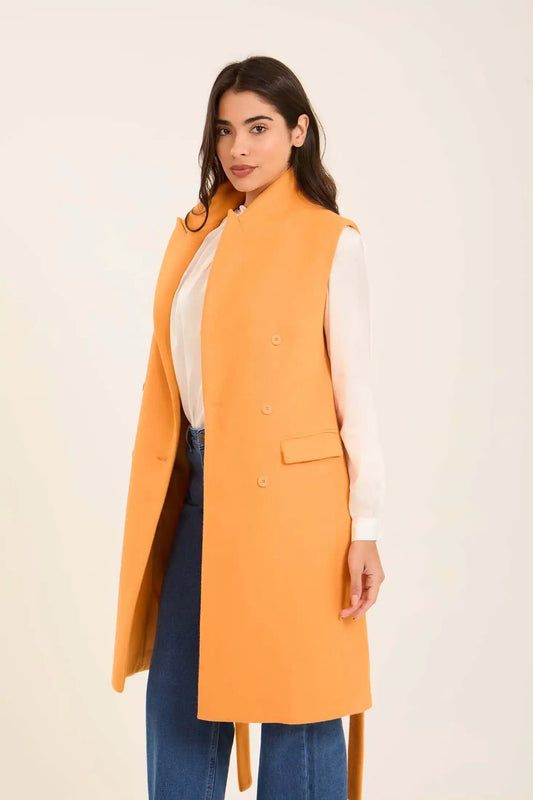 Women Long Double Breasted Vest Orange