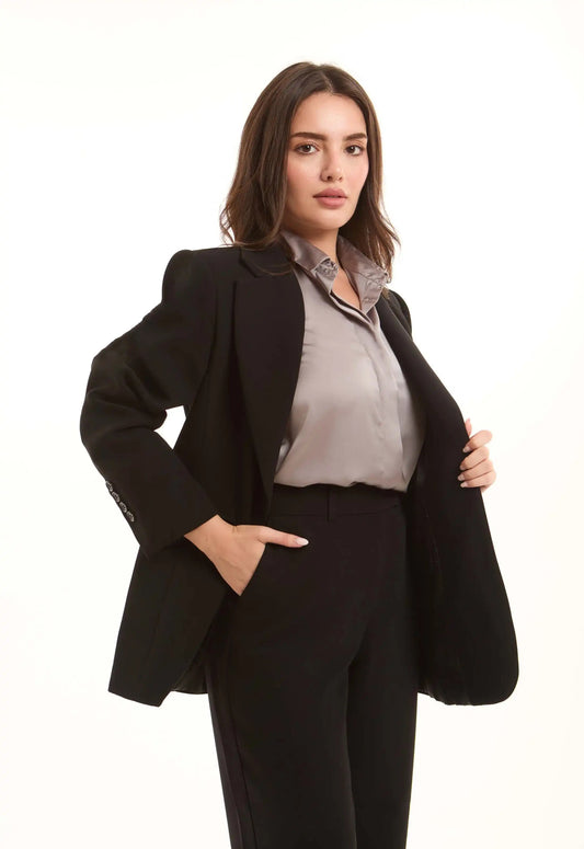 Structured Tailored Polyester Blazer Jacket