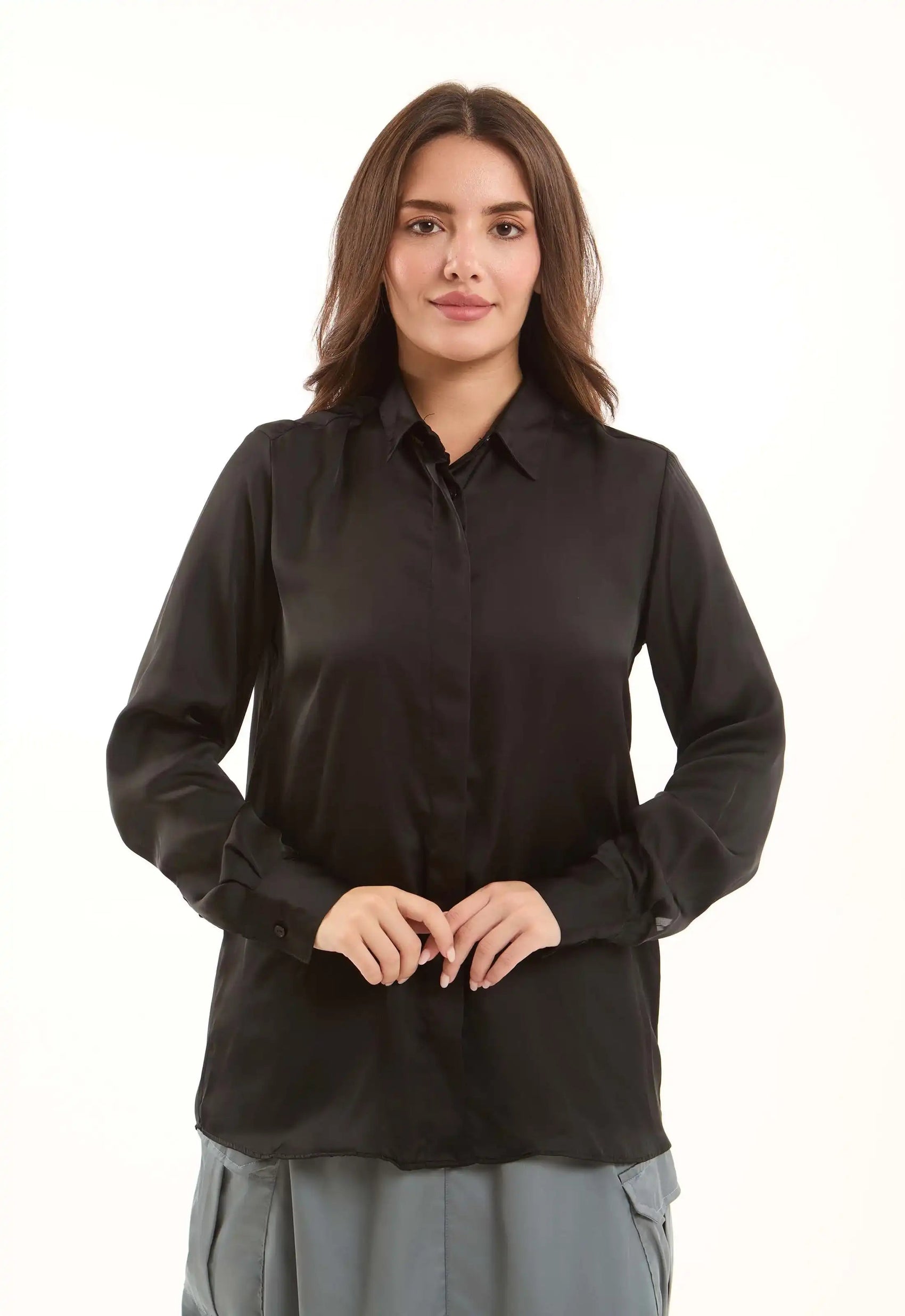 Classic Satin Button-Down Shirt