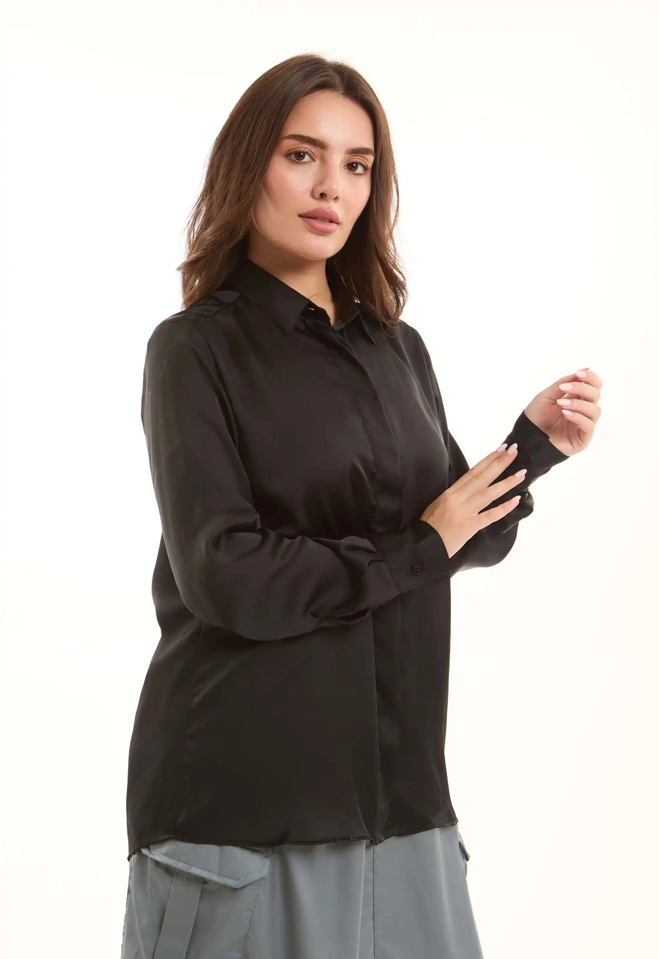 Black Satin Classic Shirt