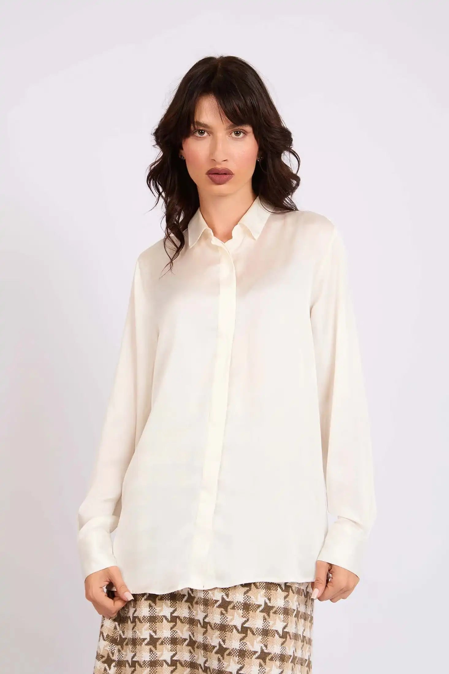 Classic Satin Button-Down Shirt