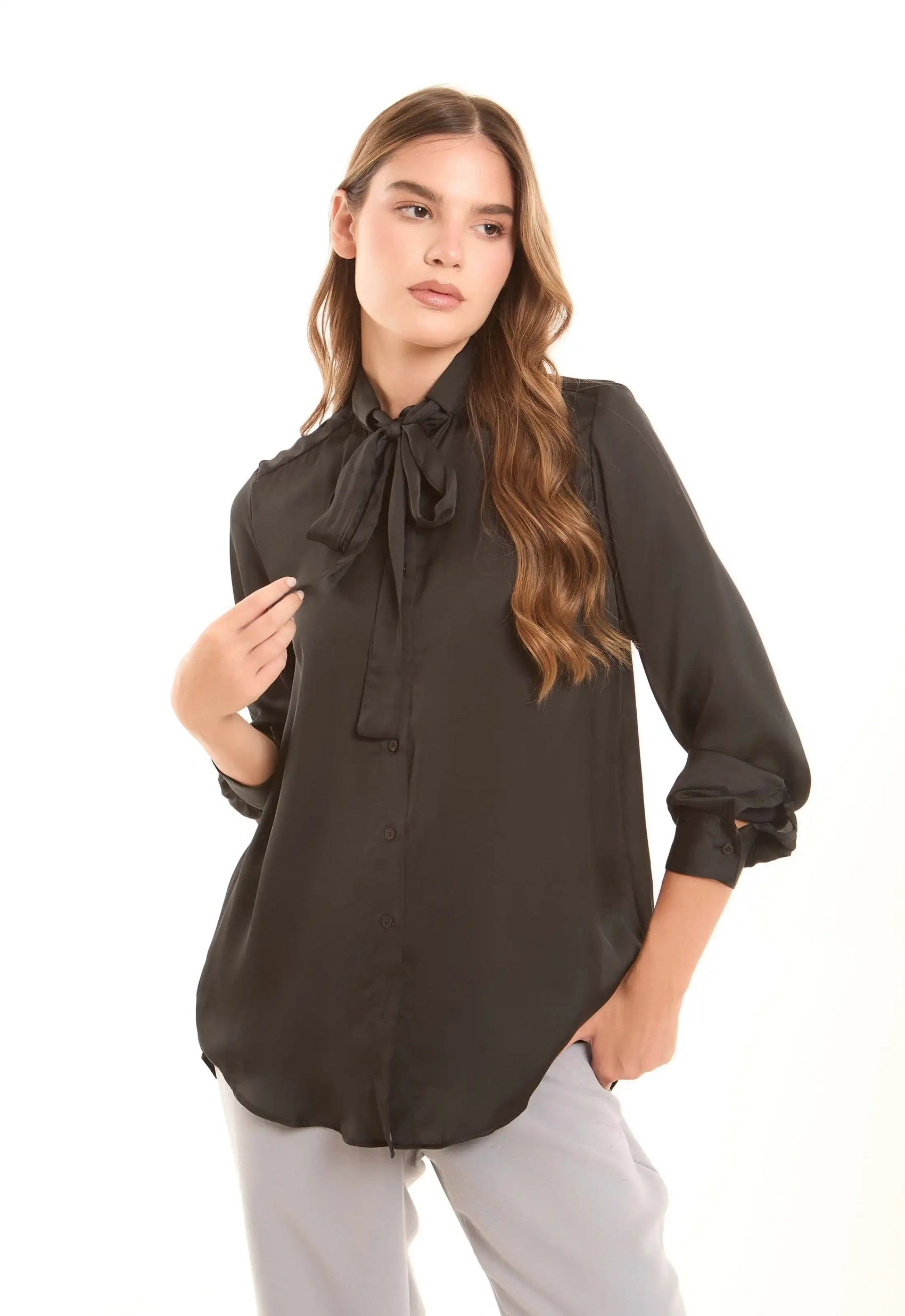Tie-Neck Elegant Satin Blouse