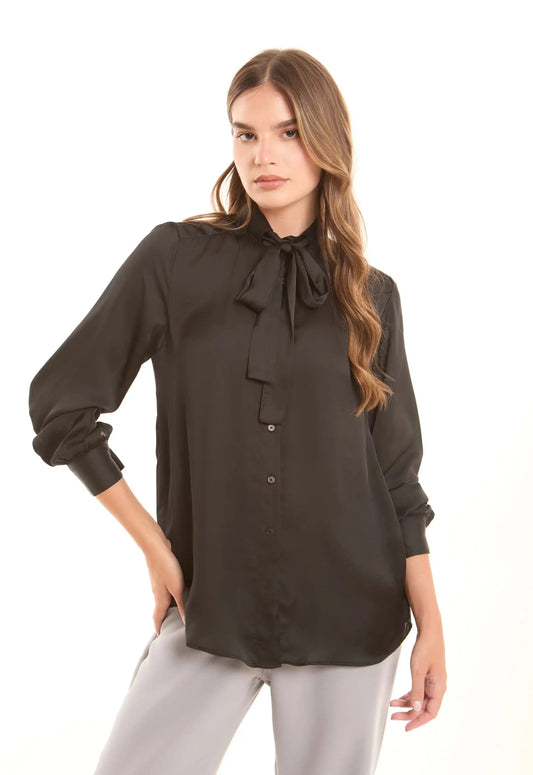 Tie-Neck Elegant Satin Blouse