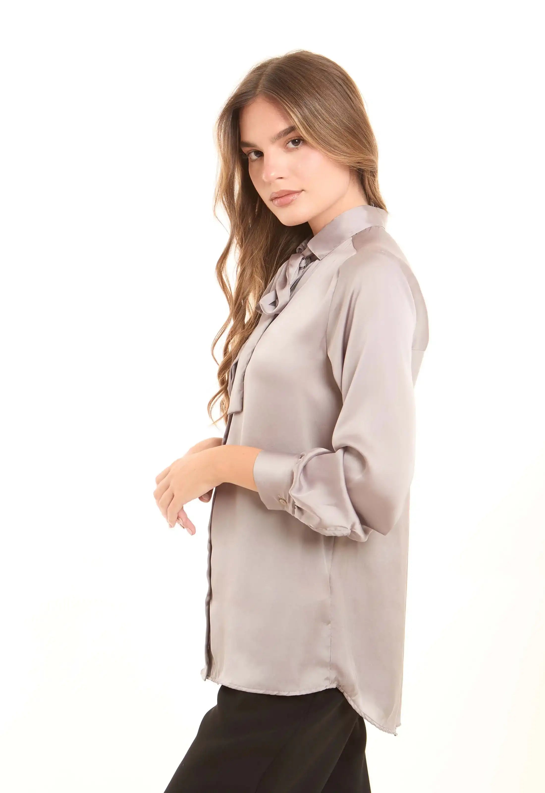 Tie-Neck Elegant Satin Blouse