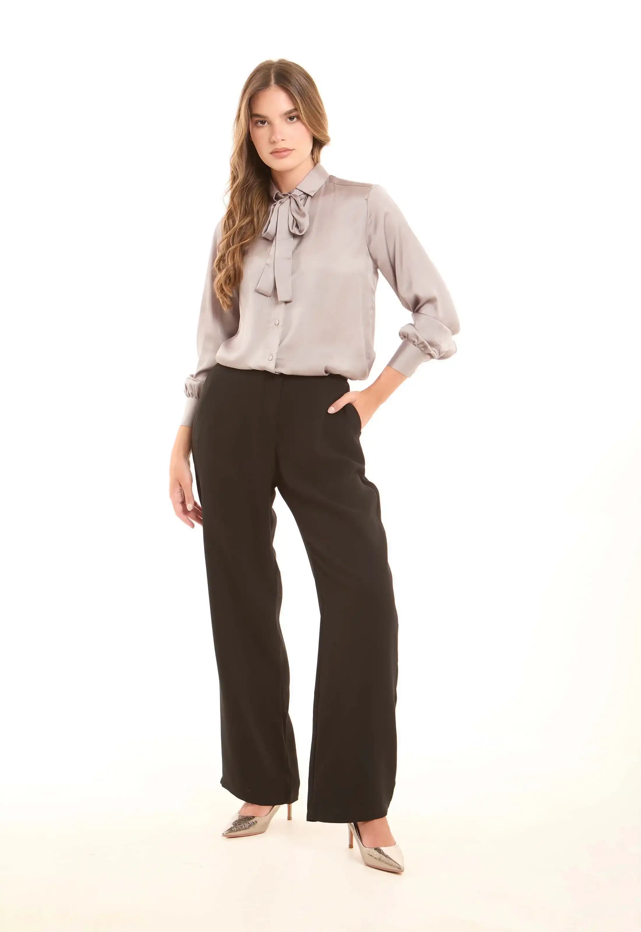 Tie-Neck Elegant Satin Blouse