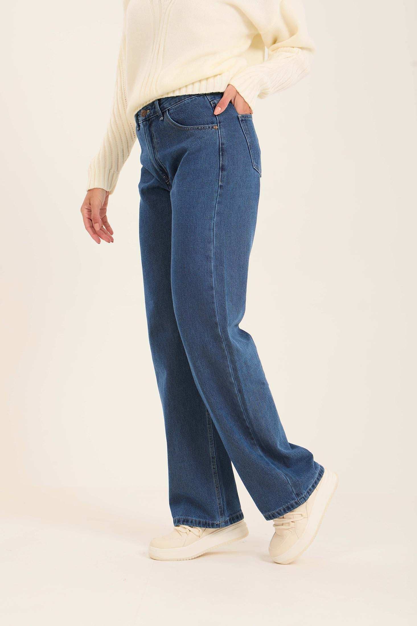 Blue Wide-Leg Denim Jeans
