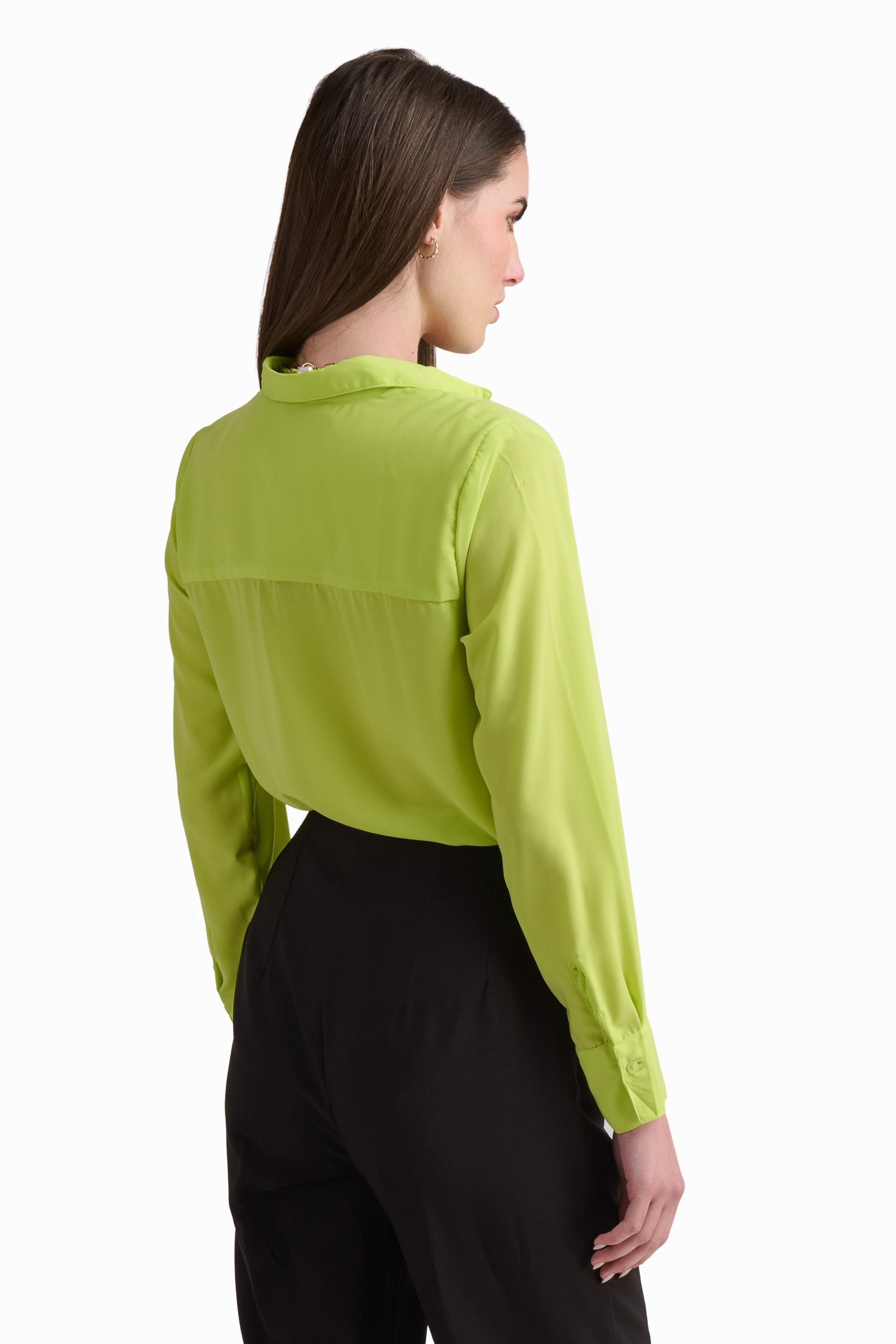 Lime Satin Longline Shirt